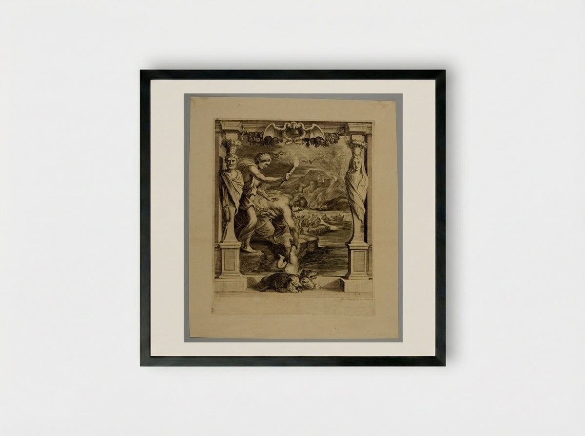 Thetis Plunging Achilles into the River Styx - Frans Ertinger - Framed Print Black