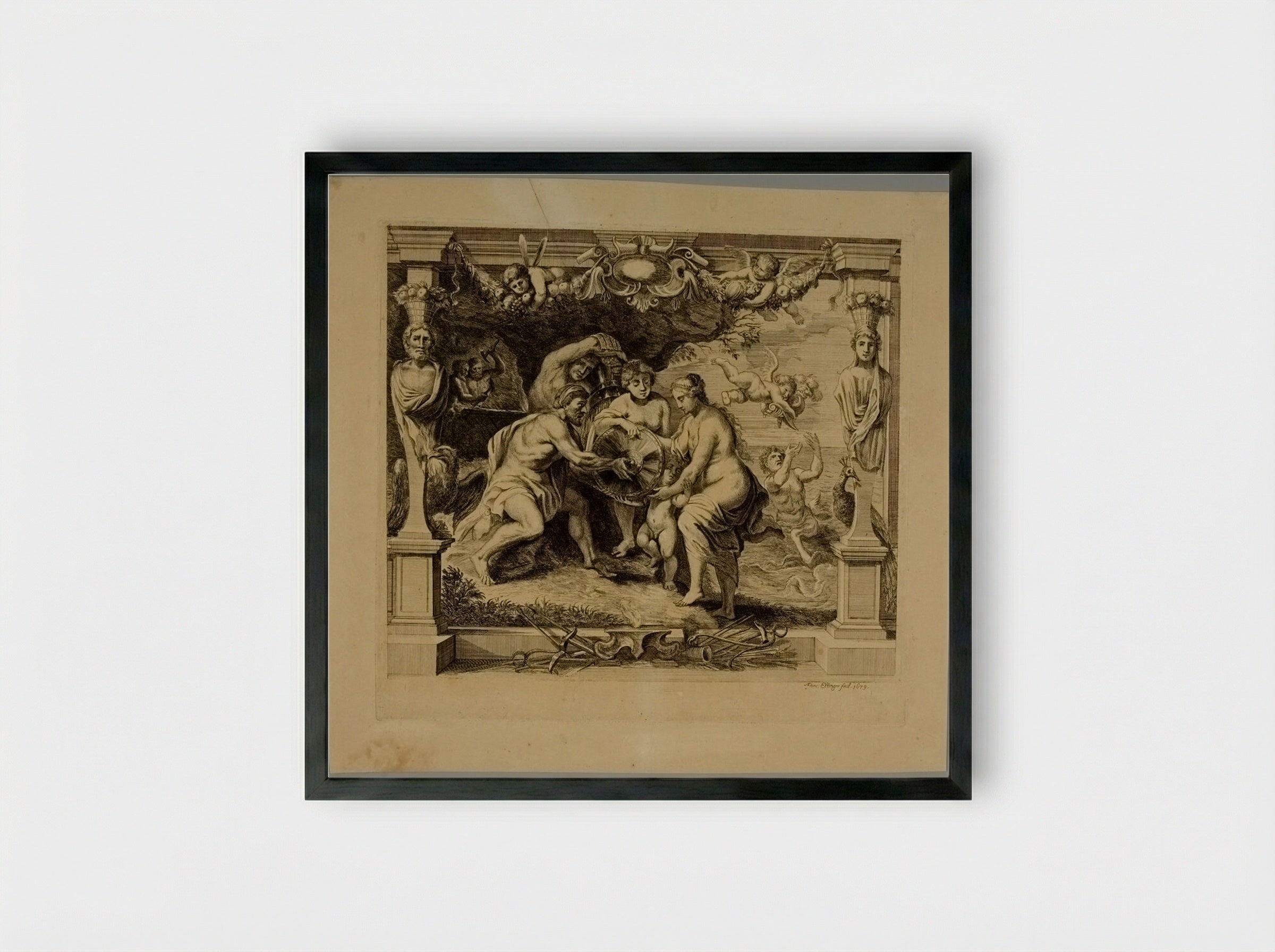 Thetis Receiving Arms from Vulcan for Achilles - Frans Ertinger - Framed Print Black