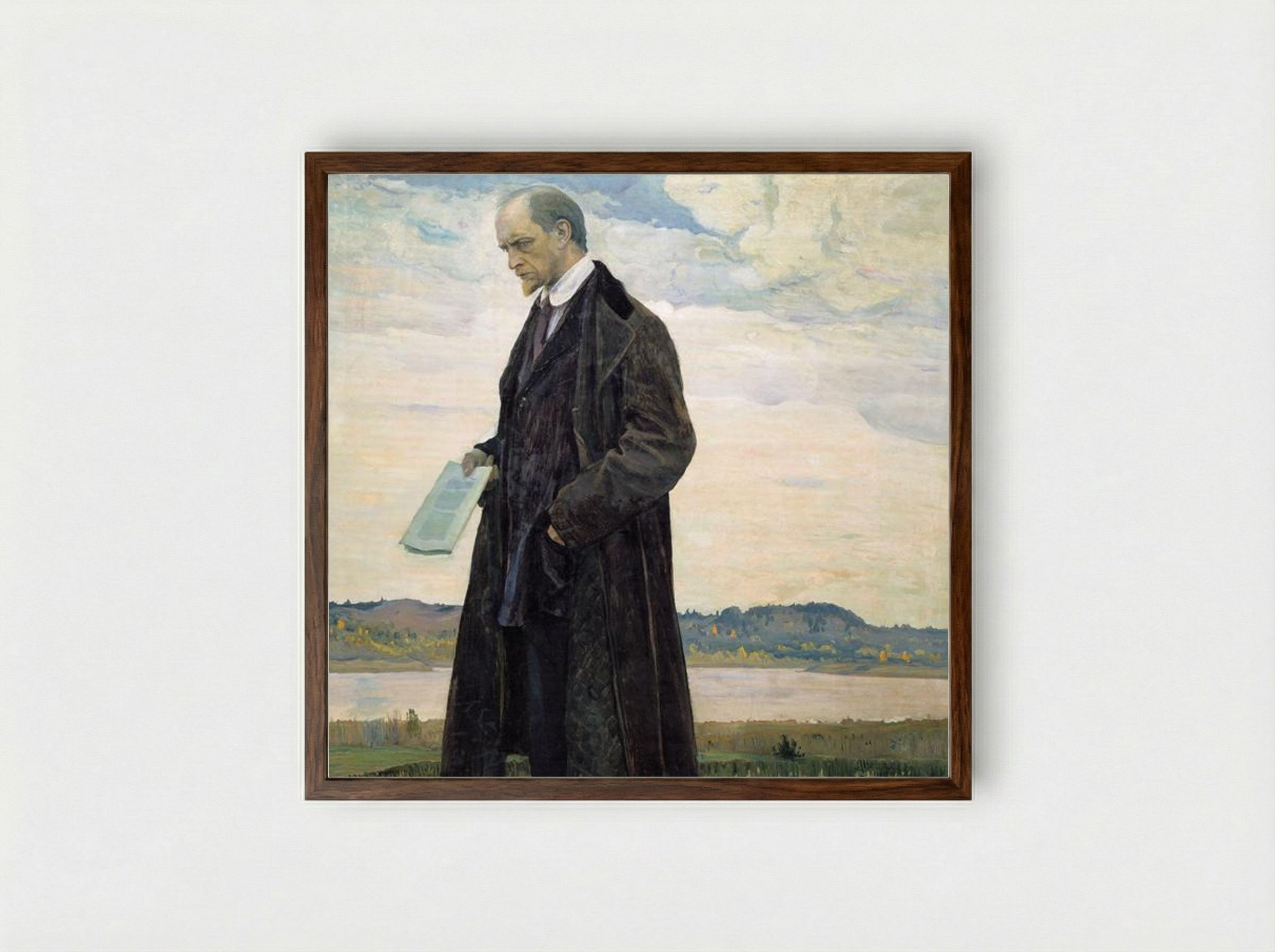 Thinker (Portrait of philosopher Ivan Ilyin) - Mikhail Nesterov - Framed Print Dark Wood