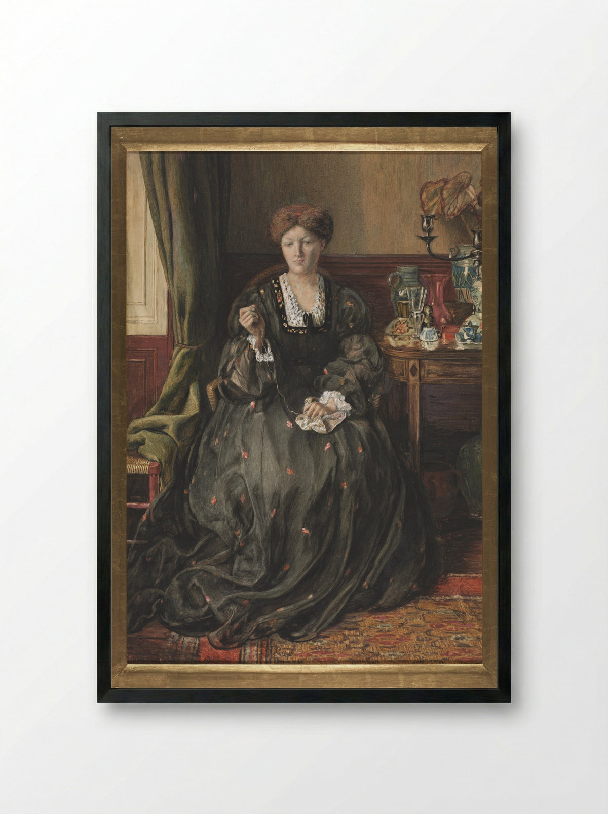 Thinking, Portrait of Emma Madox Brown - Catherine Madox Brown - Framed Print Black