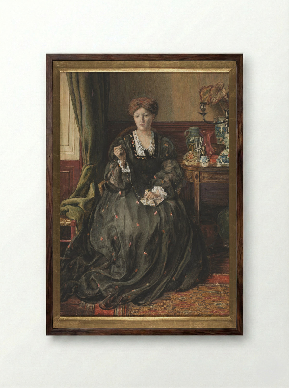 Thinking, Portrait of Emma Madox Brown - Catherine Madox Brown - Framed Print Dark Wood