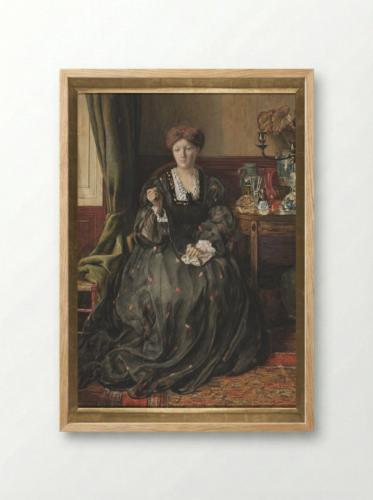Thinking, Portrait of Emma Madox Brown - Catherine Madox Brown - Framed Print Wood