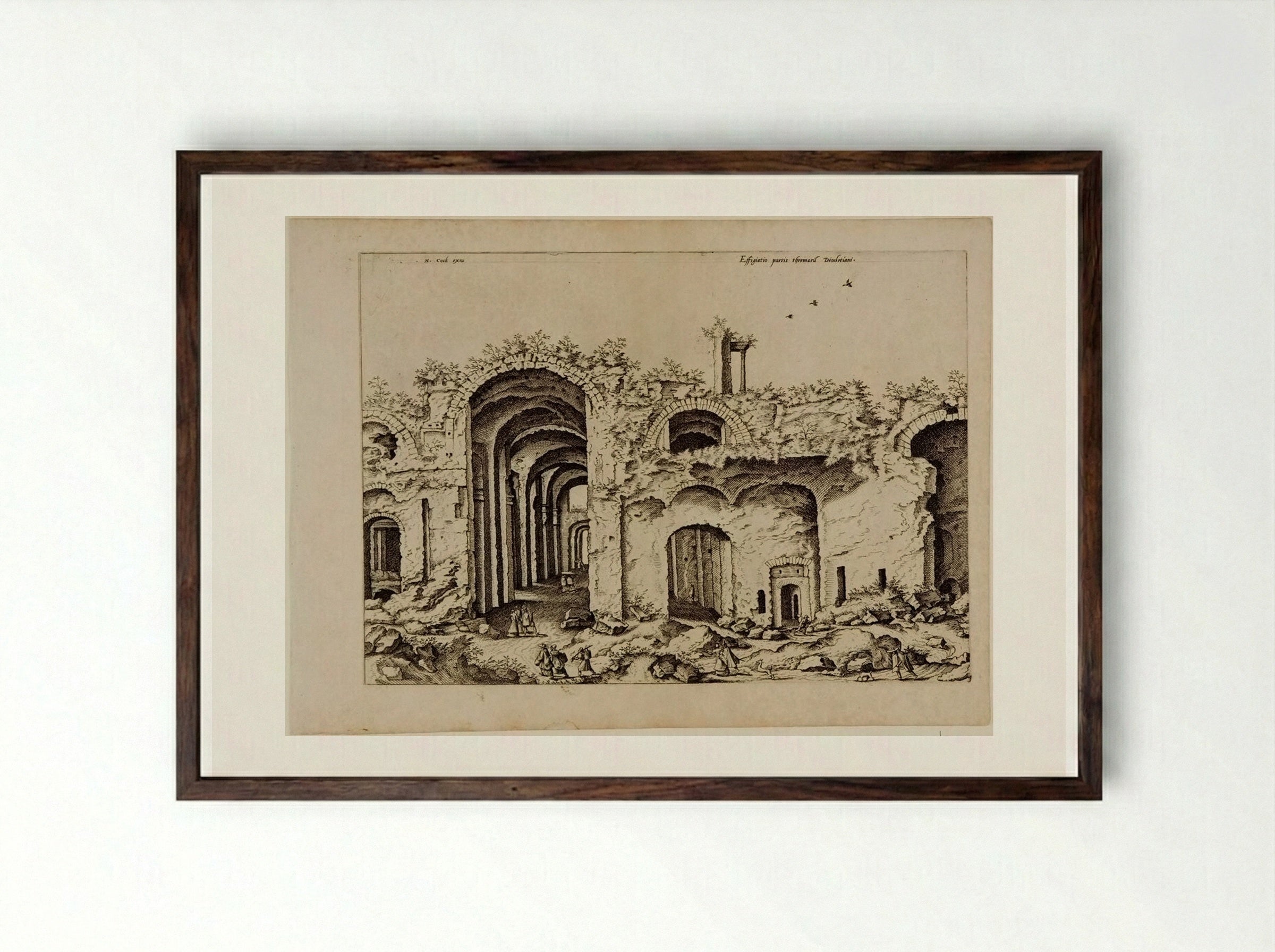 Third View of the Baths of Diocletian - Hieronymus Cock - Framed Print Dark Wood