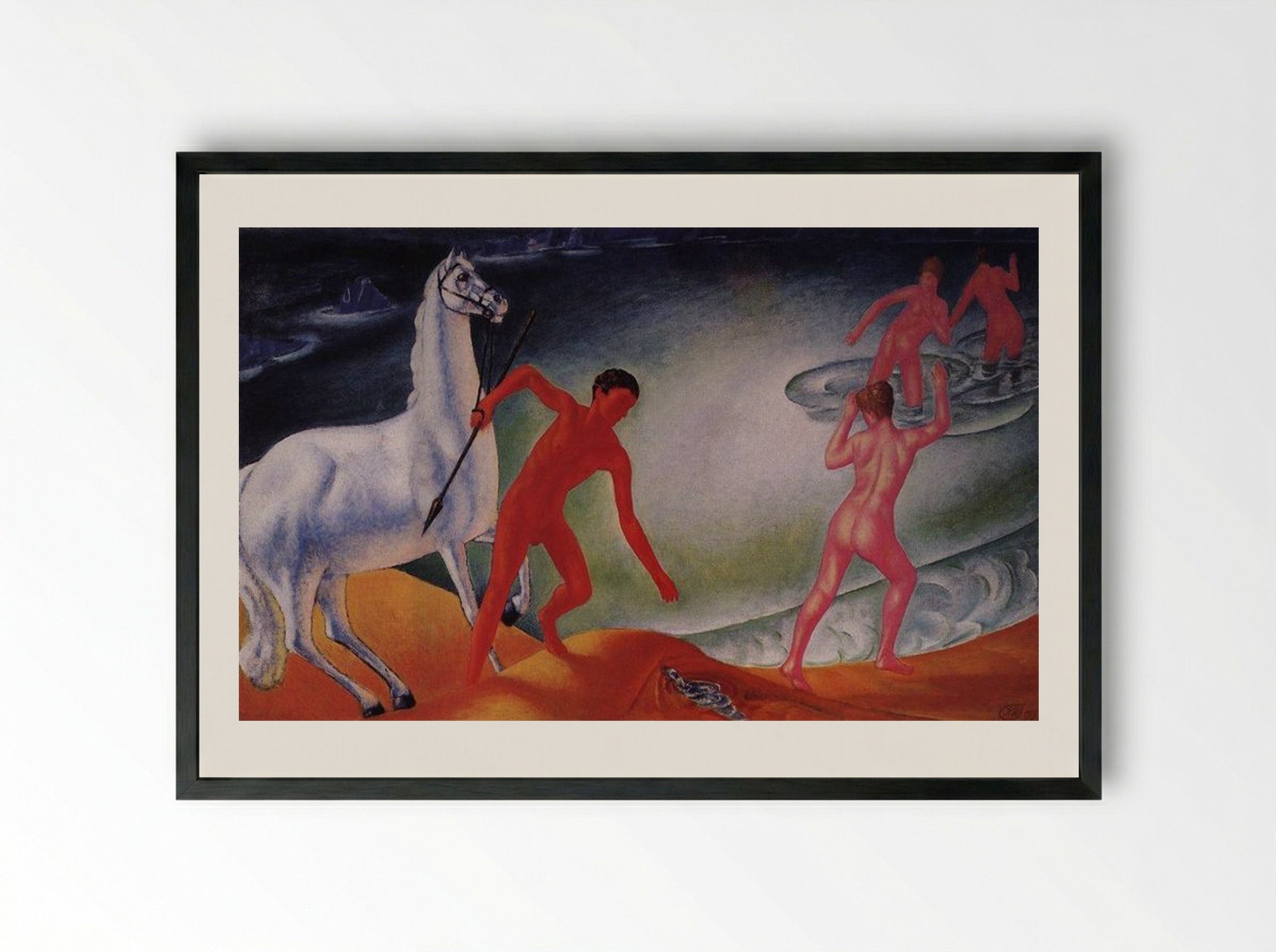 Thirsty Warrior - Kuzma Petrov-Vodkin - Framed Print Black
