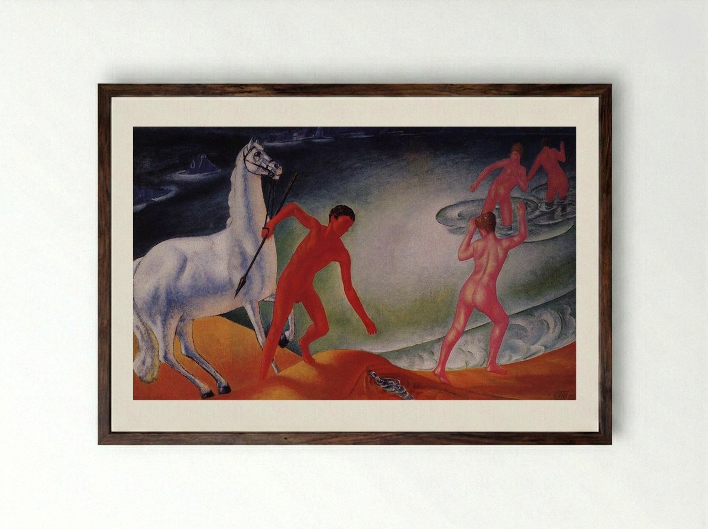 Thirsty Warrior - Kuzma Petrov-Vodkin - Framed Print Dark Wood