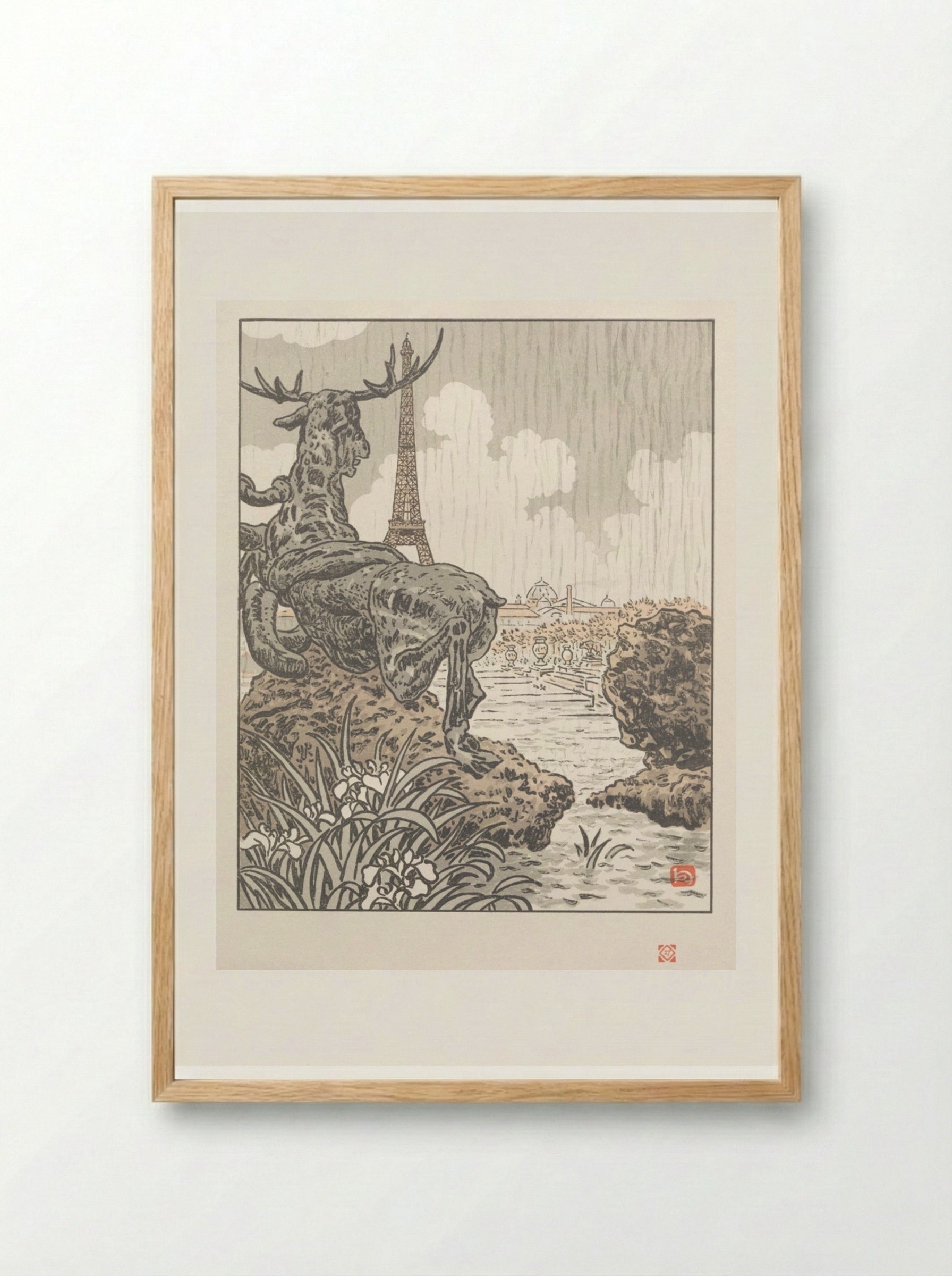 Thirty-Six Views of the Eiffel Tower: From Behind Frémiet's Elk (Trocadero) - Henri Rivière - Framed Print Wood