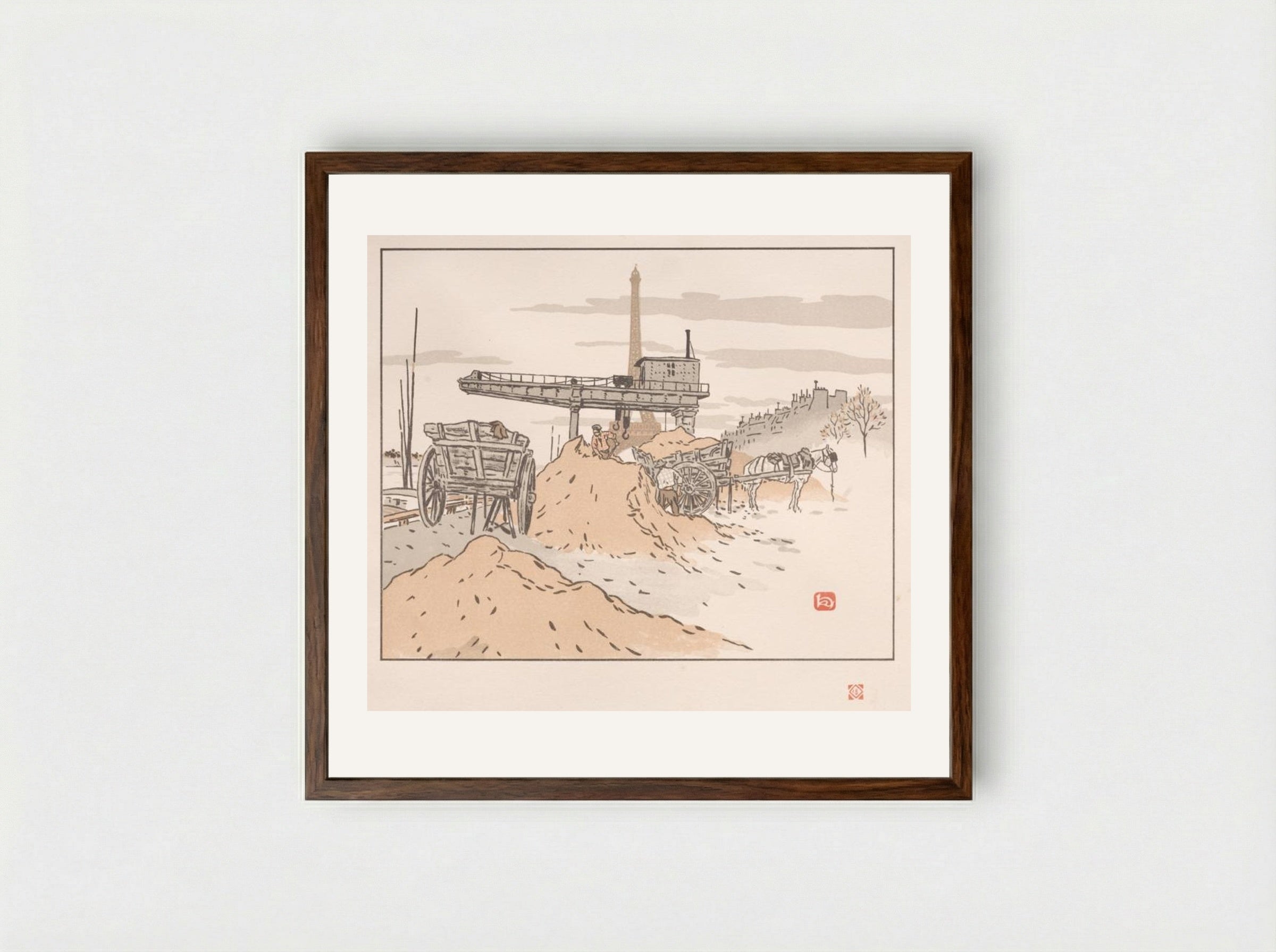 Thirty-Six Views of the Eiffel Tower: From the Quai de Grenelle - Henri Rivière - Framed Print Dark Wood