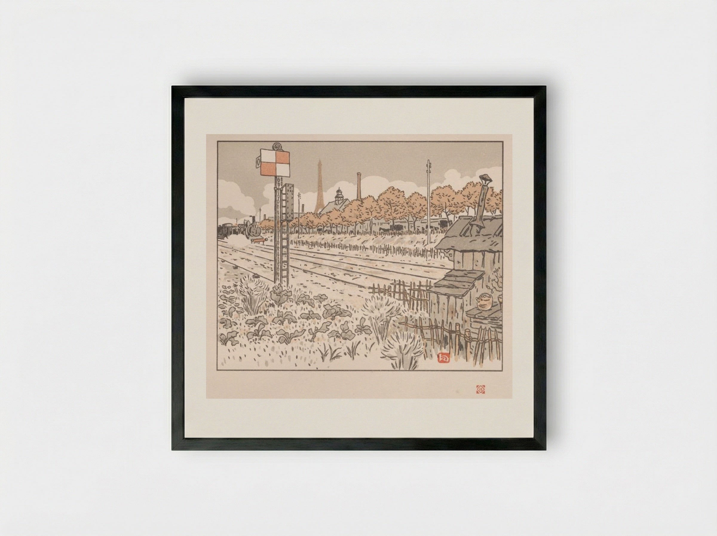 Thirty-Six Views of the Eiffel Tower: From the Quai de Javel (Switchman's Shanty) - Henri Rivière - Framed Print Black