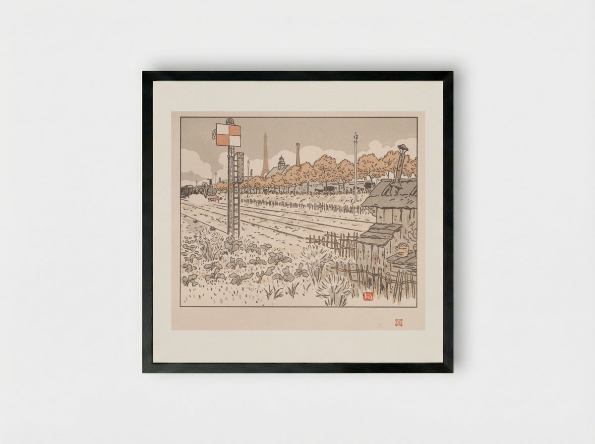 Thirty-Six Views of the Eiffel Tower: From the Quai de Javel (Switchman's Shanty) - Henri Rivière - Framed Print Black