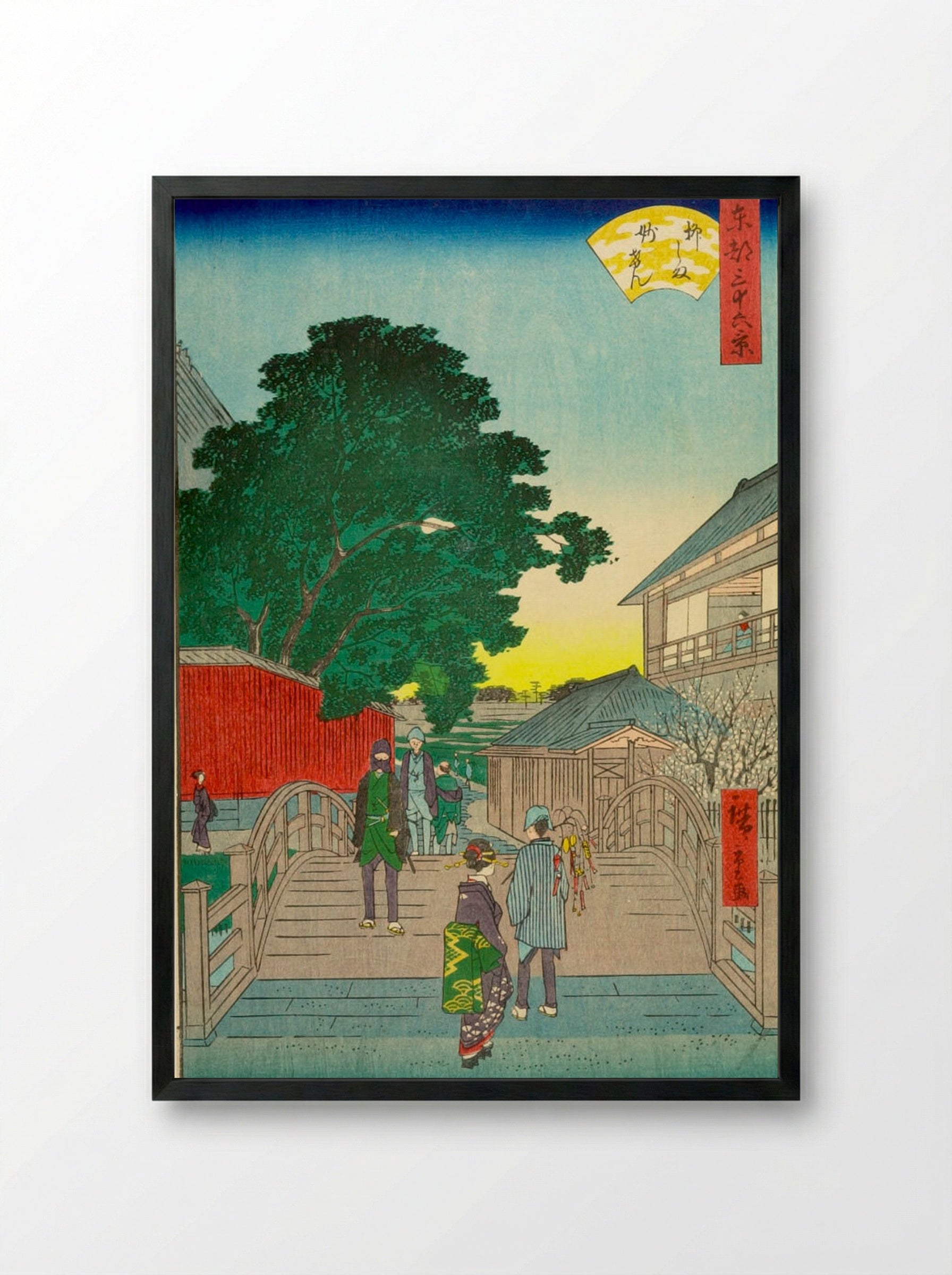 Thirty-six Views of Yedo: Yanagishima Myoken - Utagawa Hiroshige II - Framed Print Black