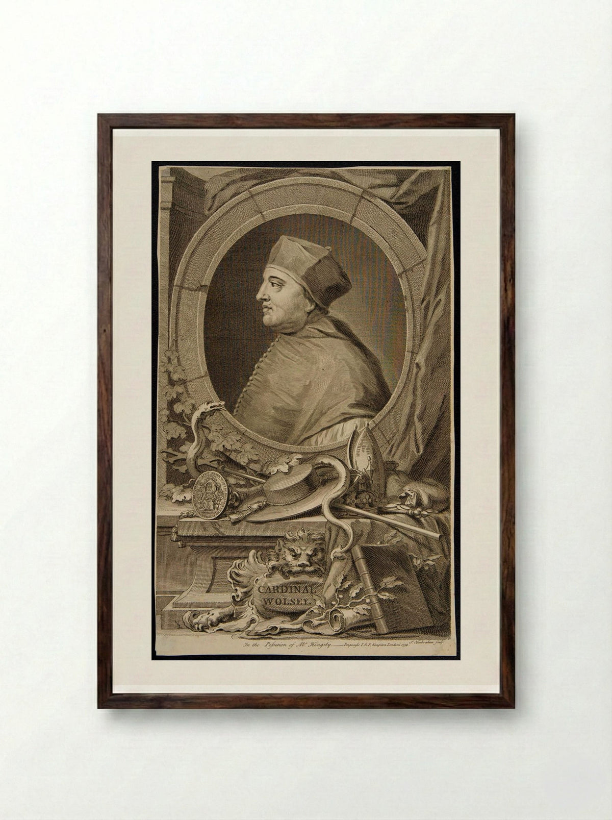 Thomas, Cardinal Wolsey - Jacobus Houbraken - Framed Print Dark Wood
