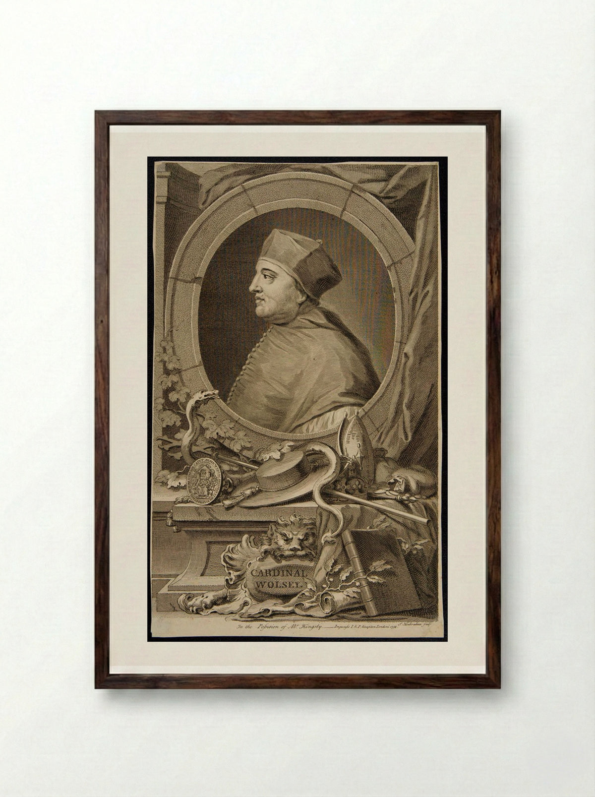 Thomas, Cardinal Wolsey - Jacobus Houbraken - Framed Print Dark Wood