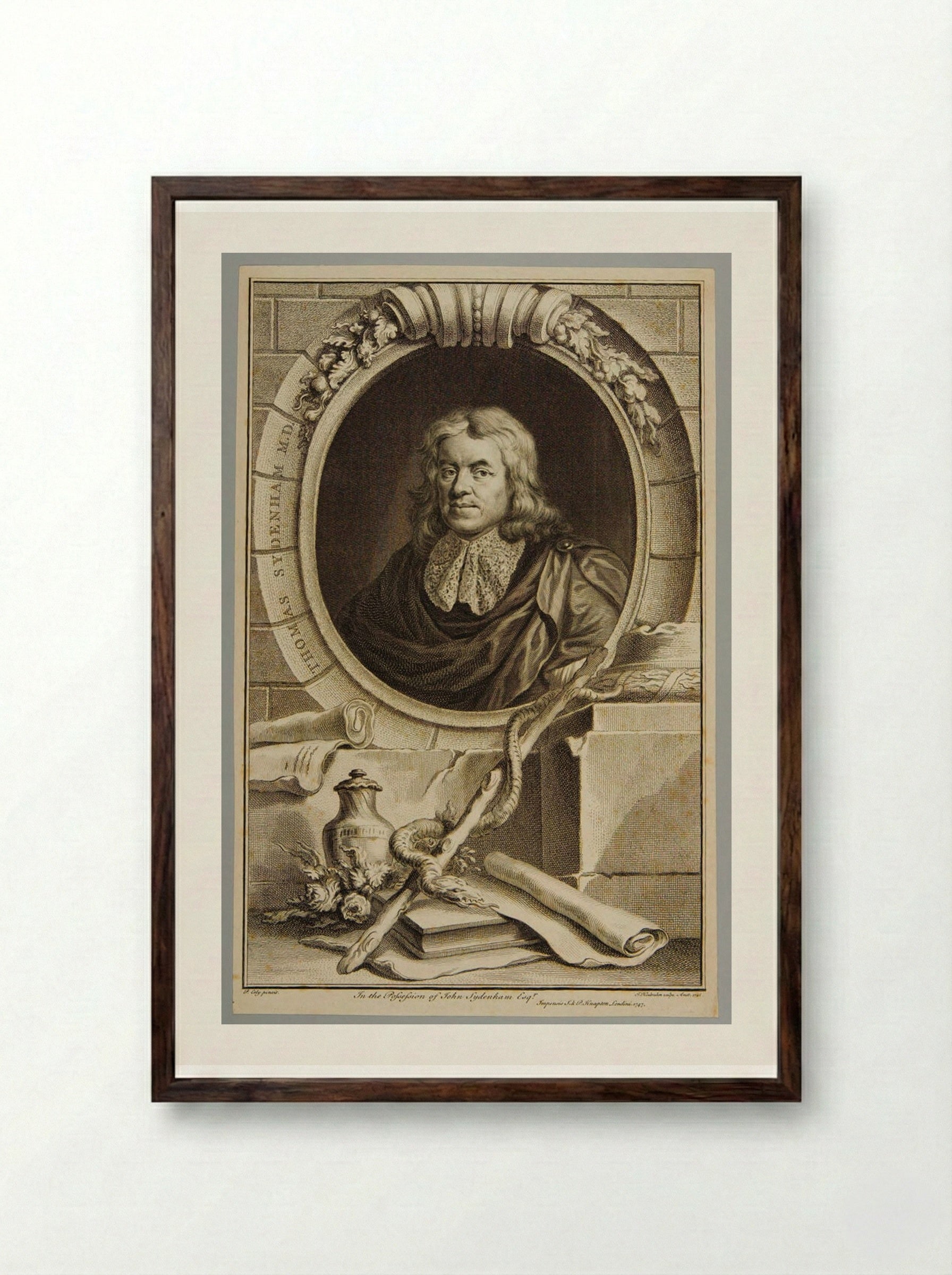 Thomas Sydenham - Jacobus Houbraken - Framed Print Dark Wood