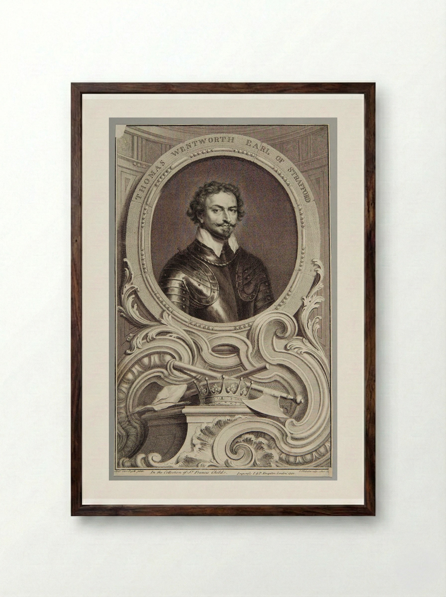 Thomas Wentworth, Earl of Strafford - Jacobus Houbraken - Framed Print Dark Wood