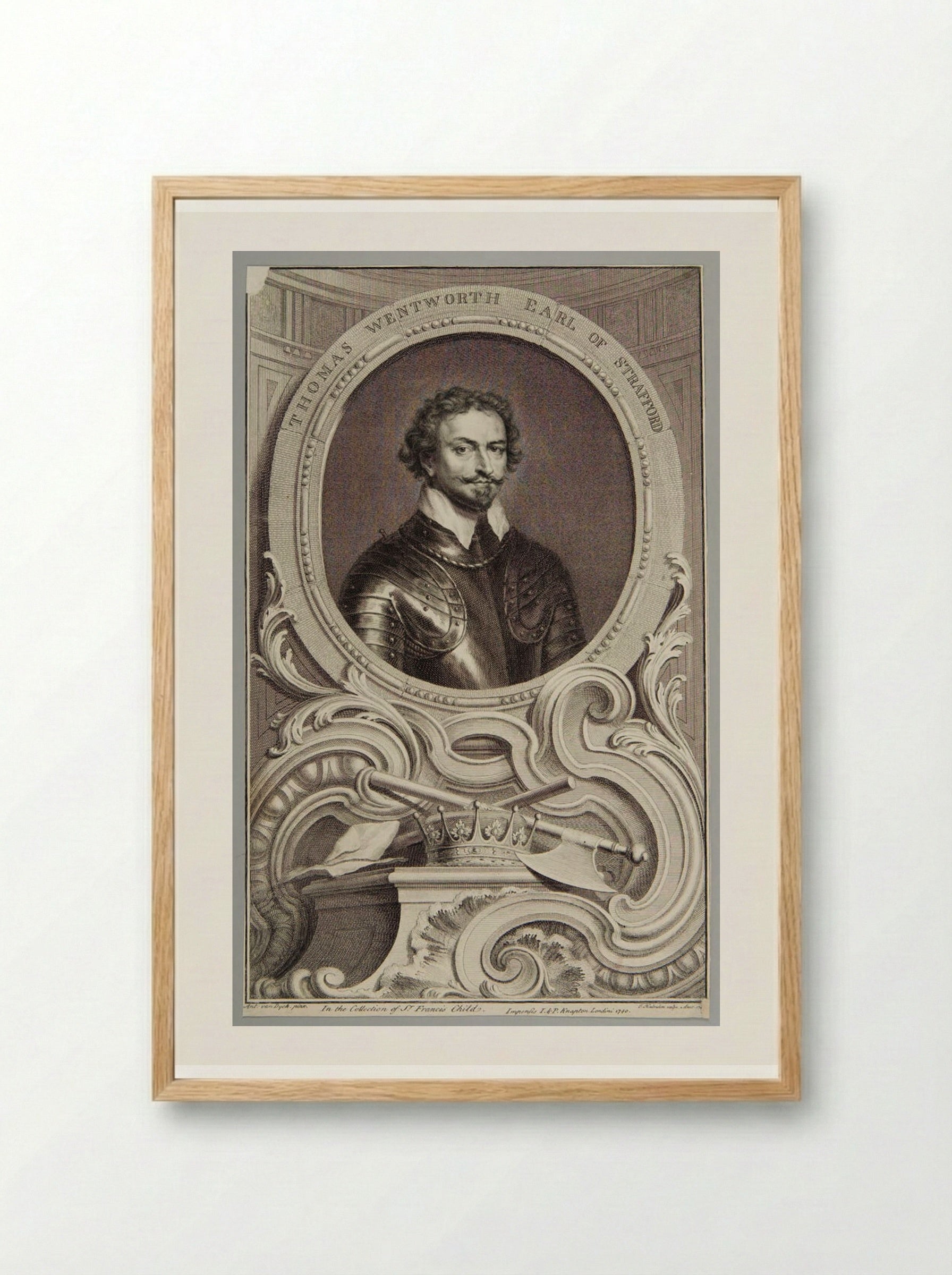 Thomas Wentworth, Earl of Strafford - Jacobus Houbraken - Framed Print Wood