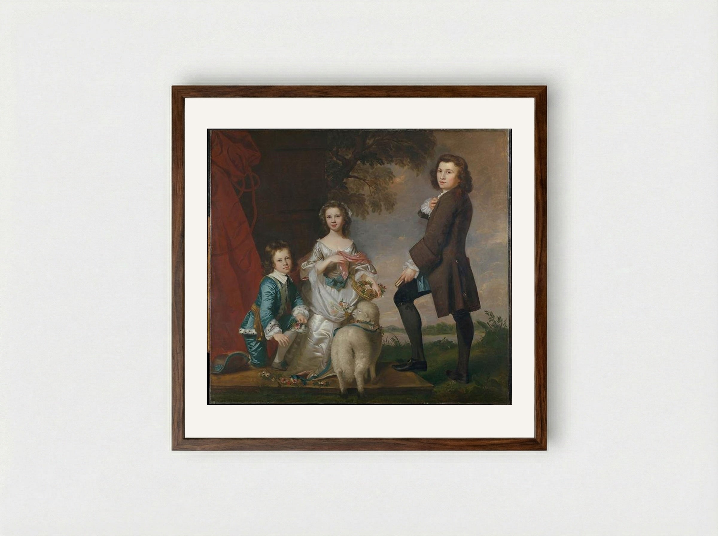 Thomas and Martha Neate with His Tutor, Thomas Needham - Sir Joshua Reynolds - Framed Print Dark Wood