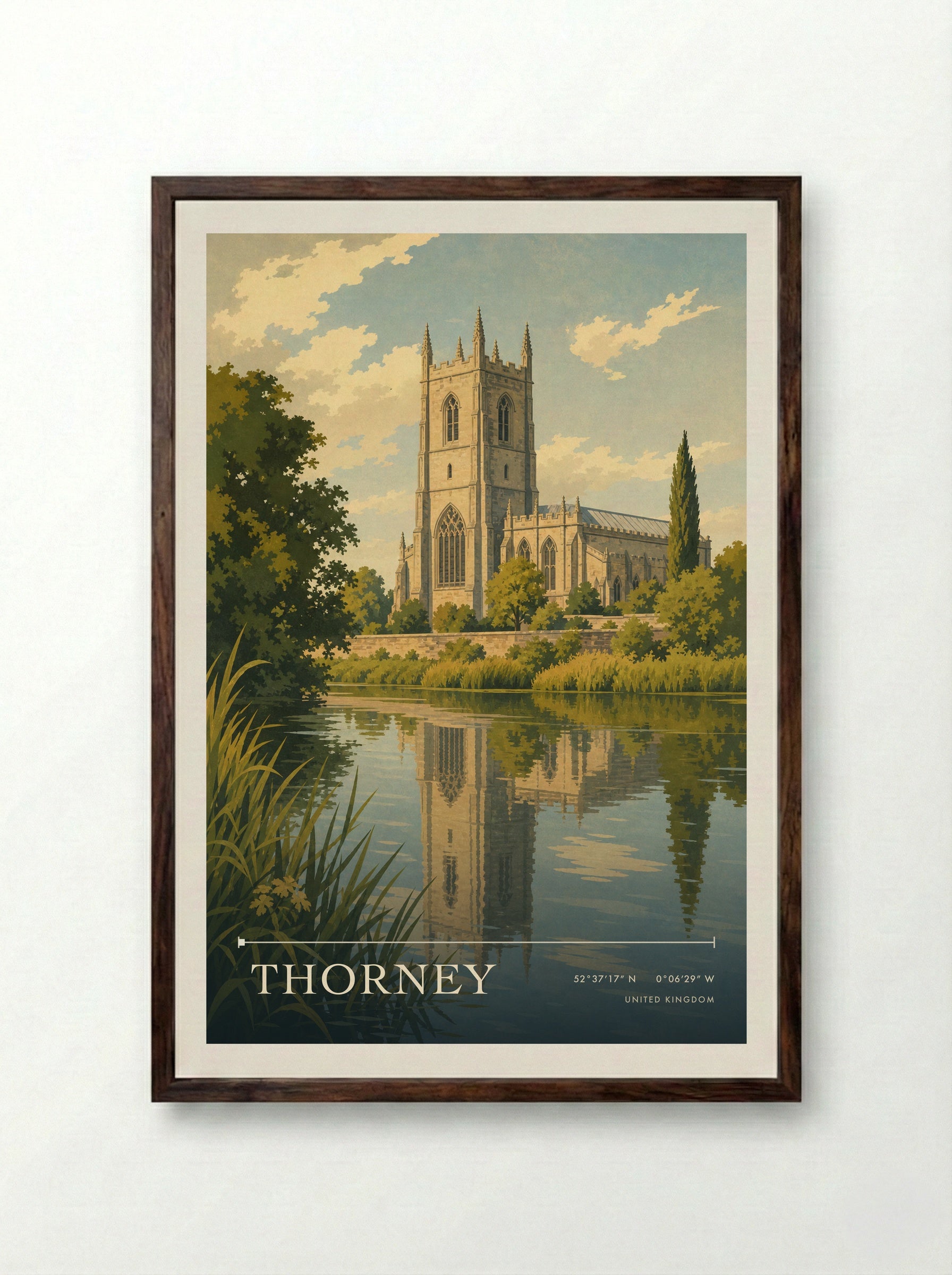 Thorney United Kingdom Travel Poster - Framed Print Dark Wood