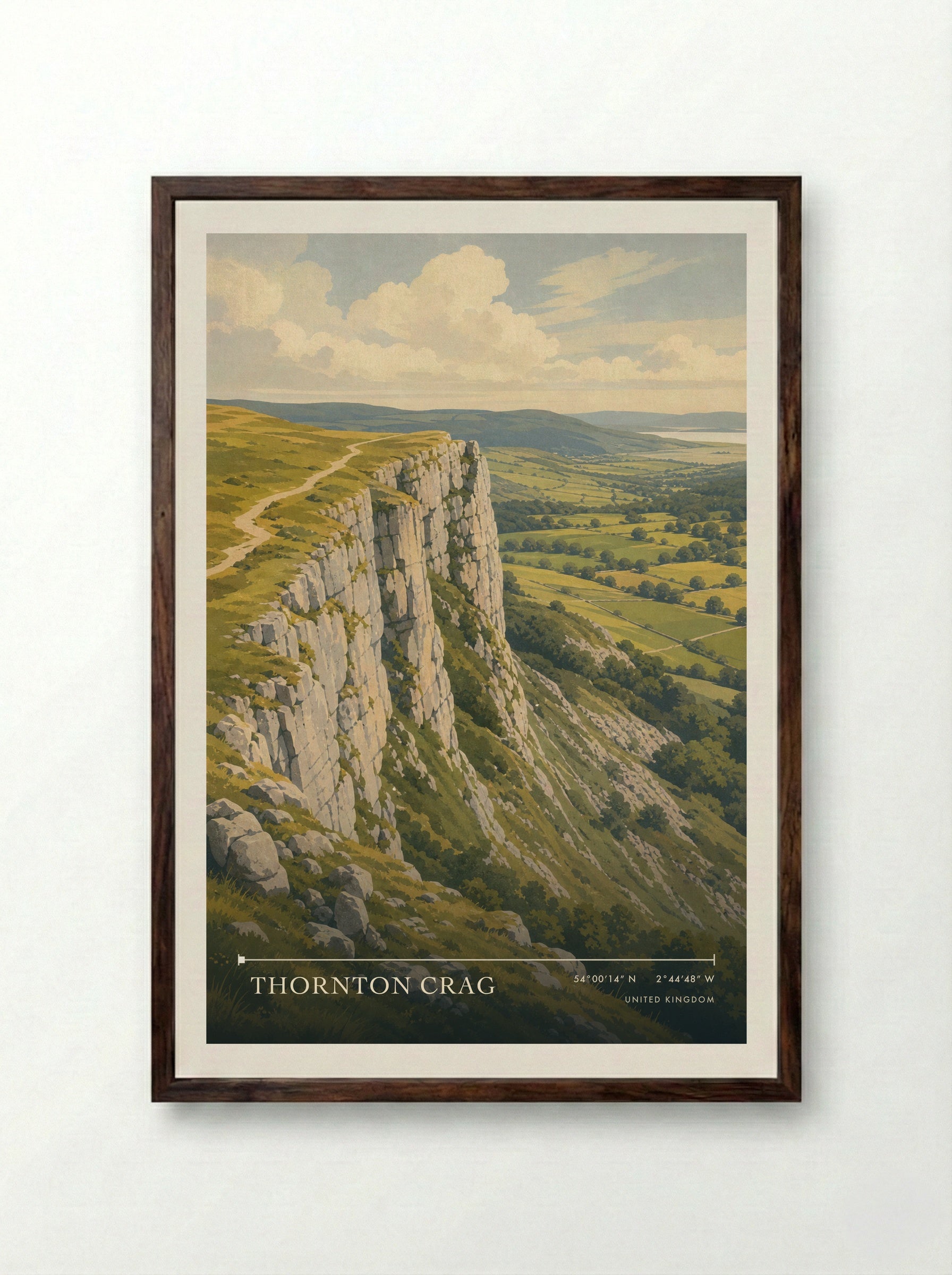 Thornton Crag United Kingdom Travel Poster - Framed Print Dark Wood