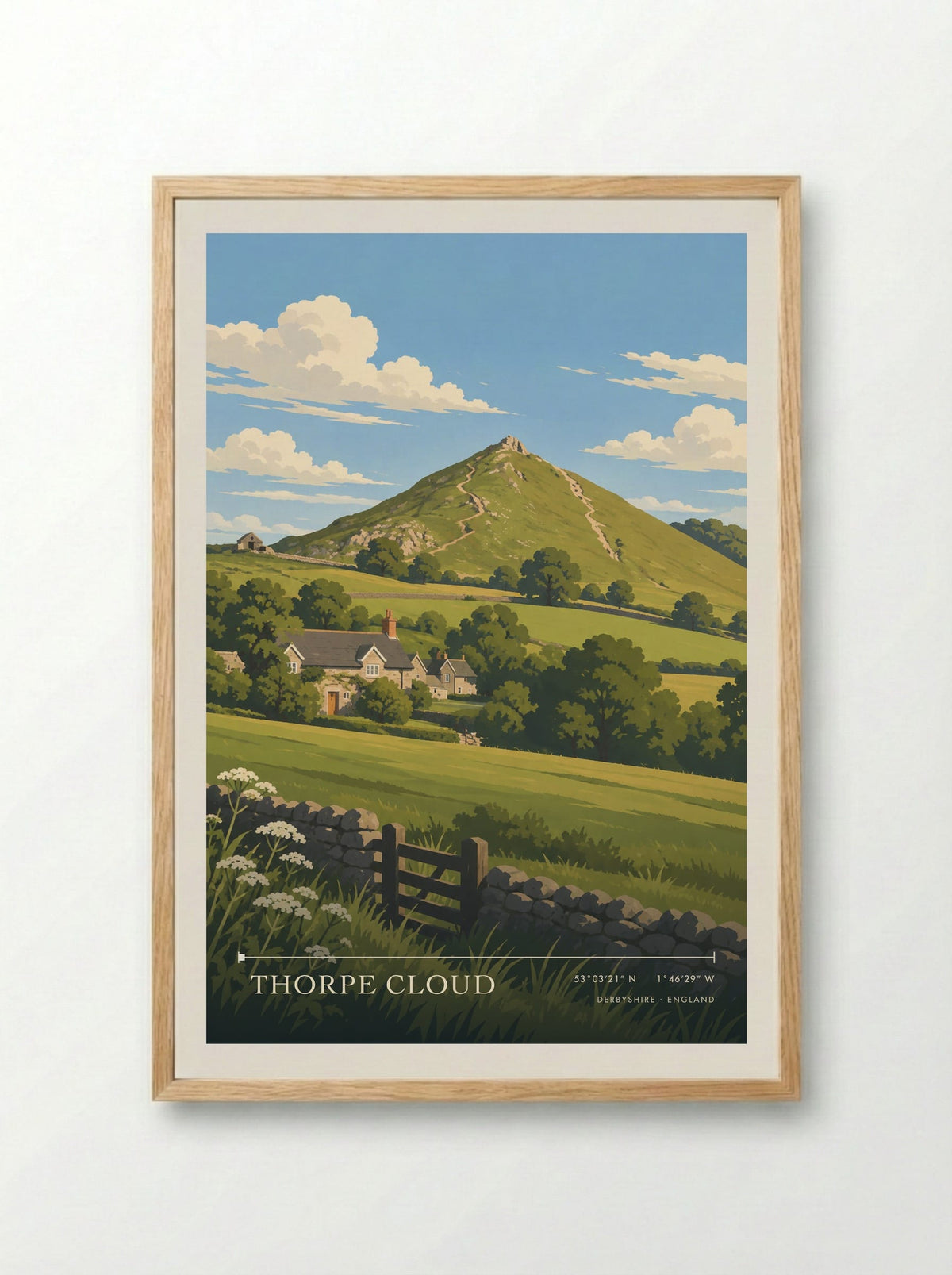 Thorpe Cloud, Derbyshire | Travel Poster - Framed Print Wood