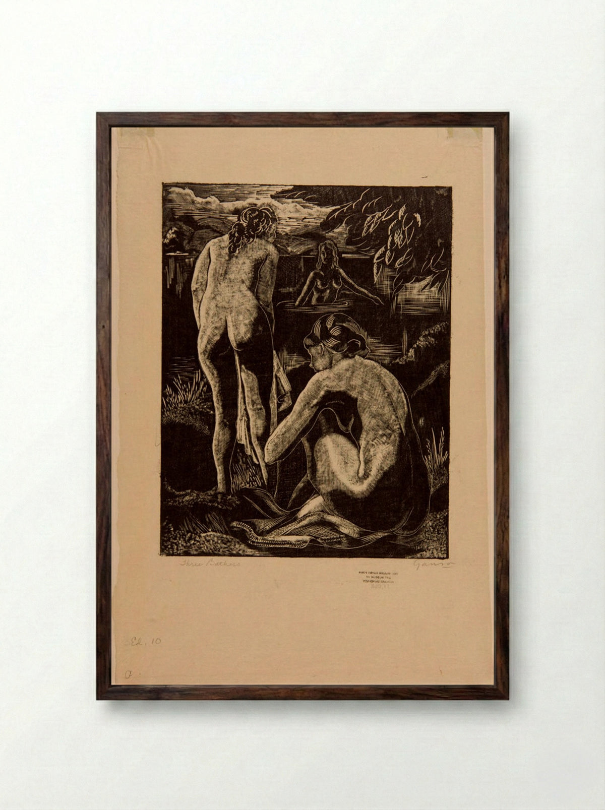 Three Bathers - Emil Ganso - Framed Print Dark Wood
