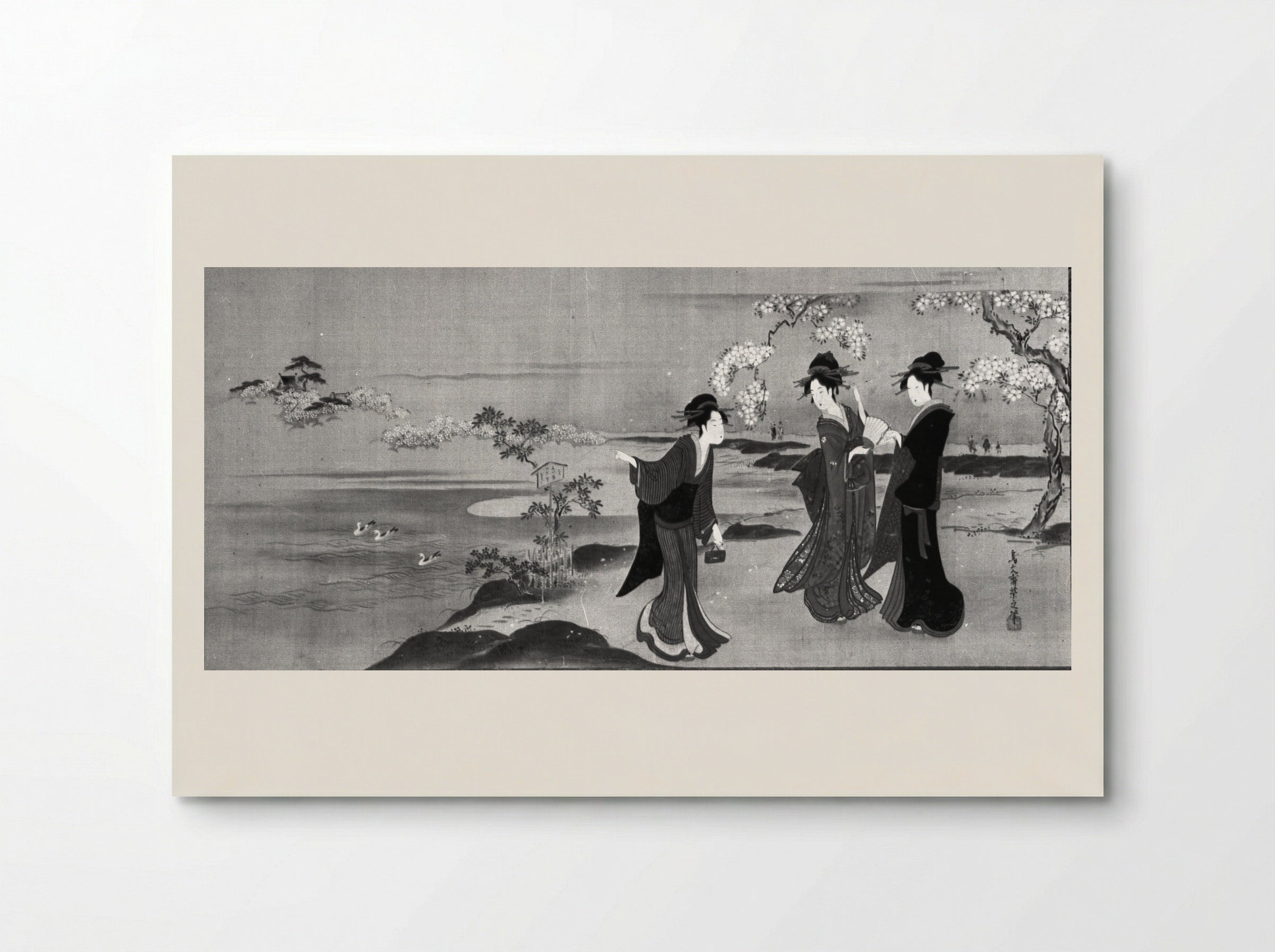 Three Beauties Viewing Cherry Blossoms - Chōbunsai Eishi - Poster