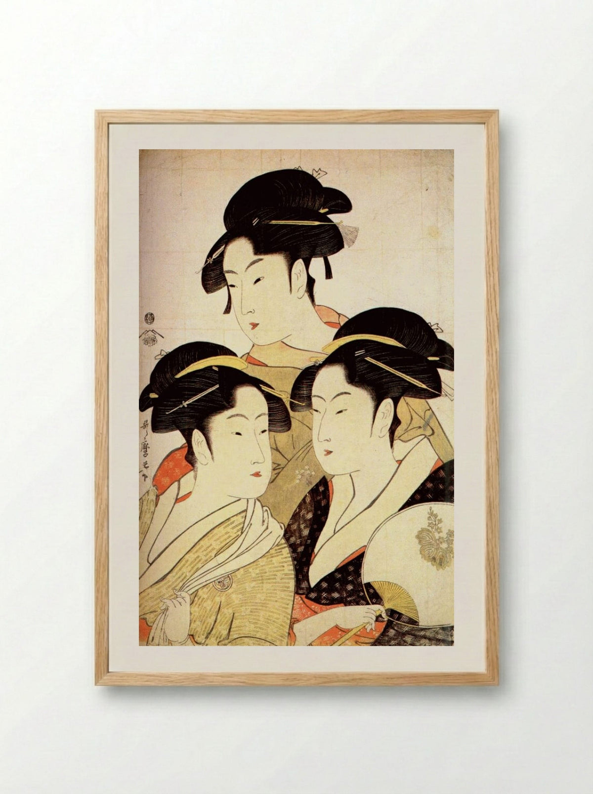Three Beauties of the Present Day - Kitagawa Utamaro - Framed Print Wood