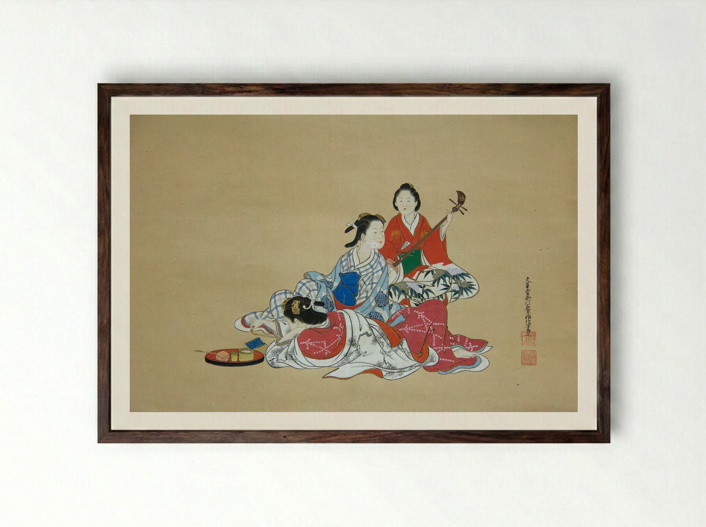 Three Beauties - Nishikawa Sukenobu - Framed Print Dark Wood