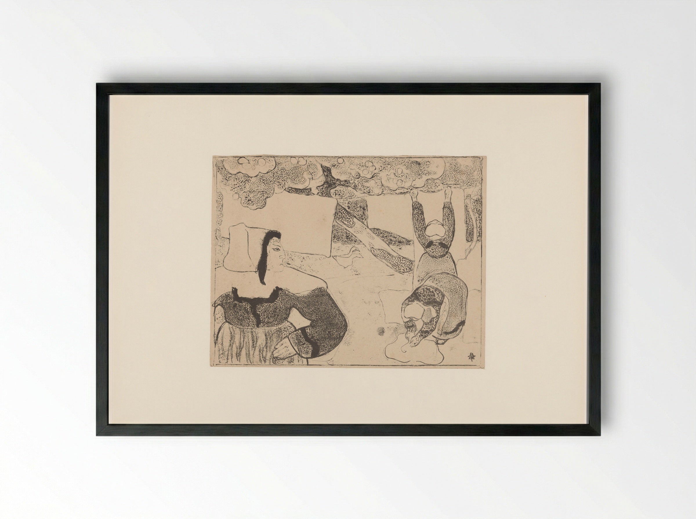 Three Breton Women Hanging Laundry - Émile Bernard - Framed Print Black