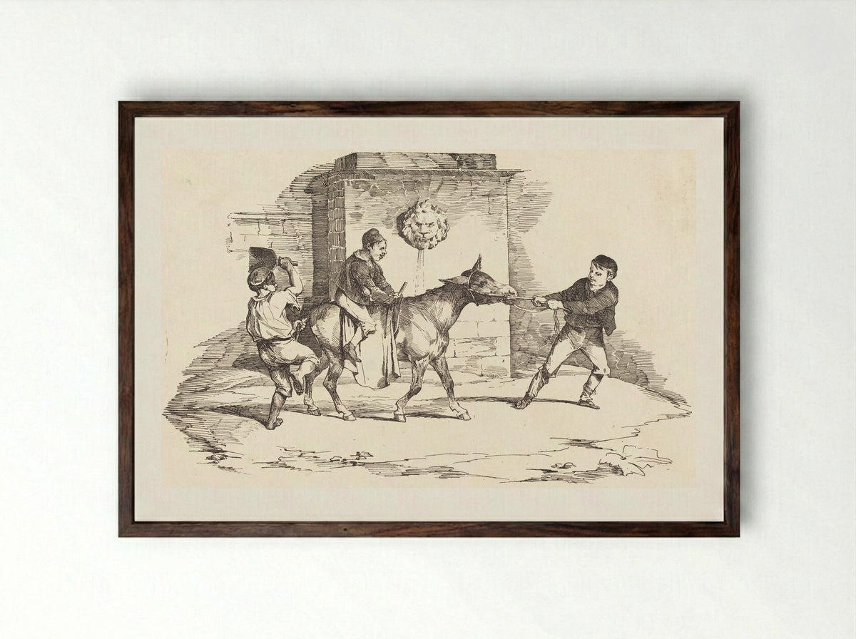 Three Children Playing with a Donkey - Théodore Géricault - Framed Print Dark Wood