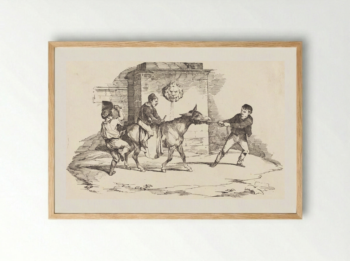 Three Children Playing with a Donkey - Théodore Géricault - Framed Print Wood