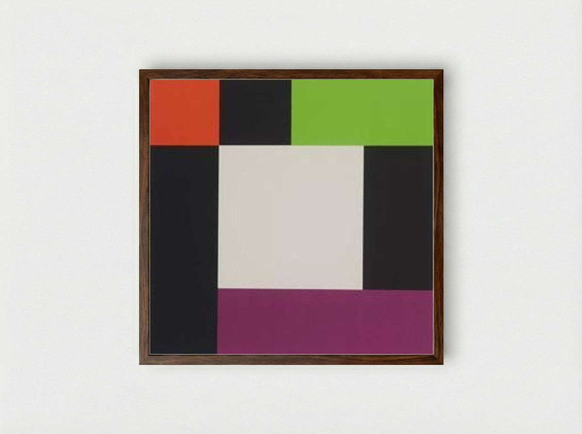 Three Colours Surrounded by Equal Amounts of Black and White - Max Bill - Framed Print Dark Wood