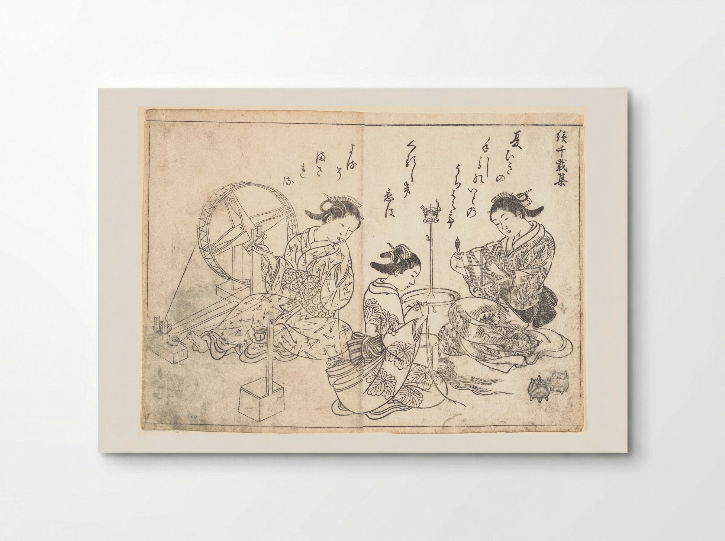 Three Courtesans Weaving Silk - Nishikawa Sukenobu - Poster