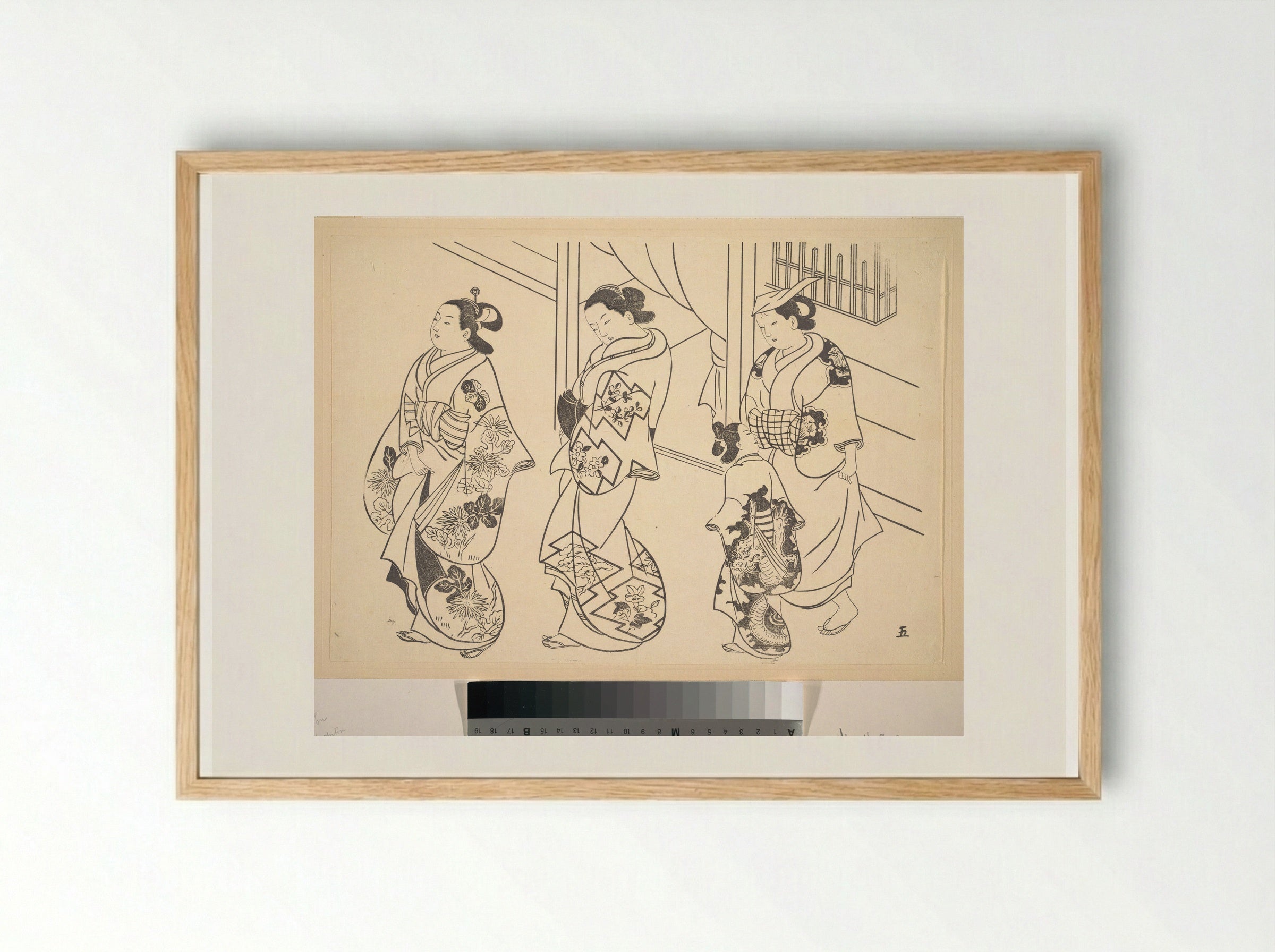 Three Courtesans and a Kamuro Strolling in the Street - Okumura Masanobu - Framed Print Wood