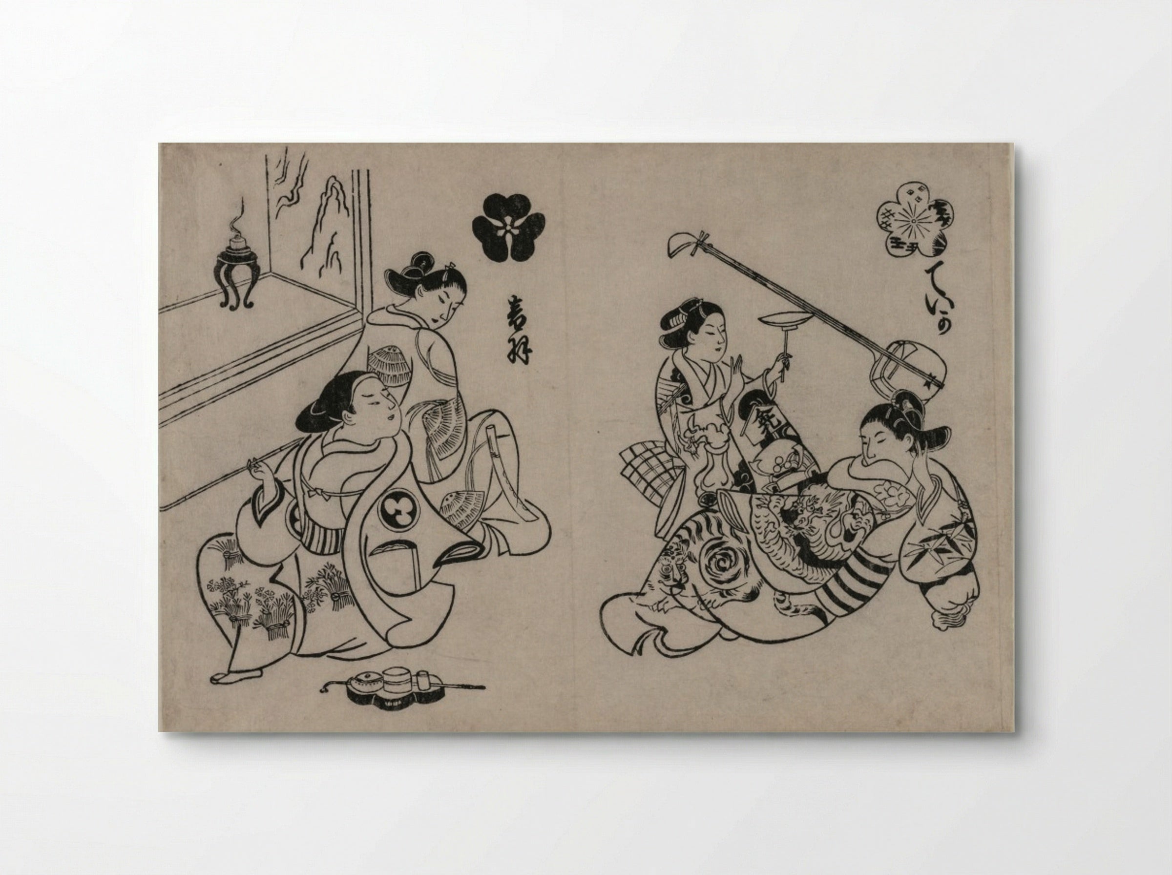 Three Courtesans with a Client - Okumura Masanobu - Poster