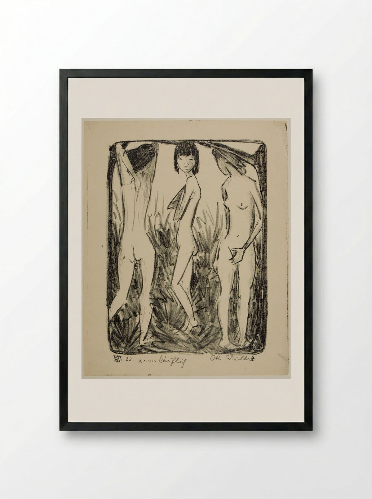 Three Figures in a Landscape - Otto Mueller - Framed Print Black