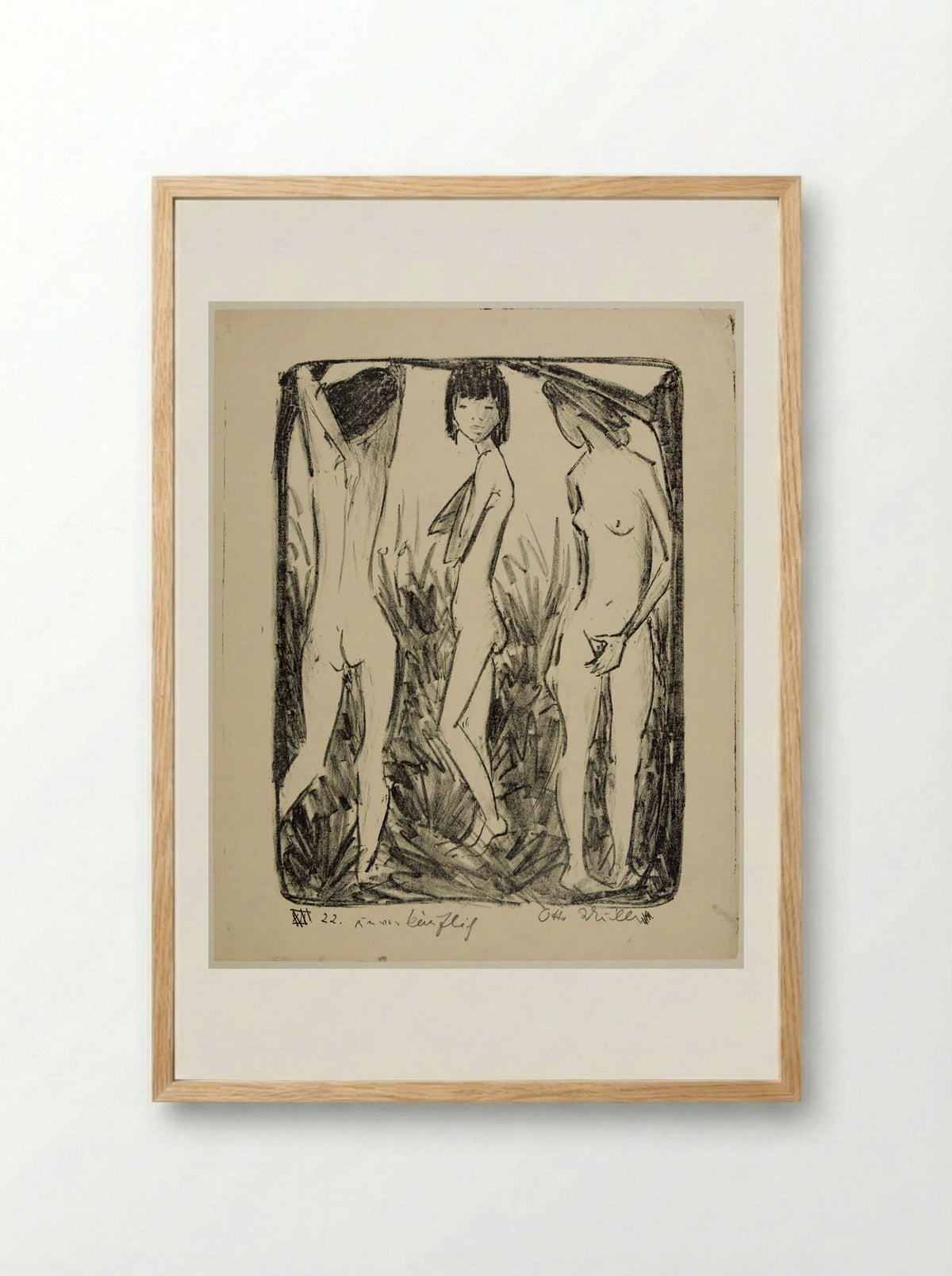 Three Figures in a Landscape - Otto Mueller - Framed Print Wood