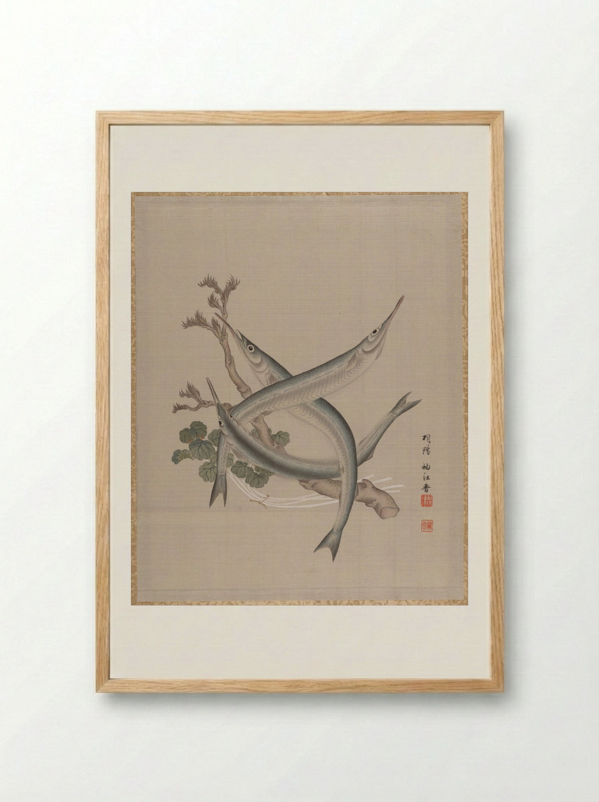 Three Fishes and a Branch - Seki Shūkō - Framed Print Wood