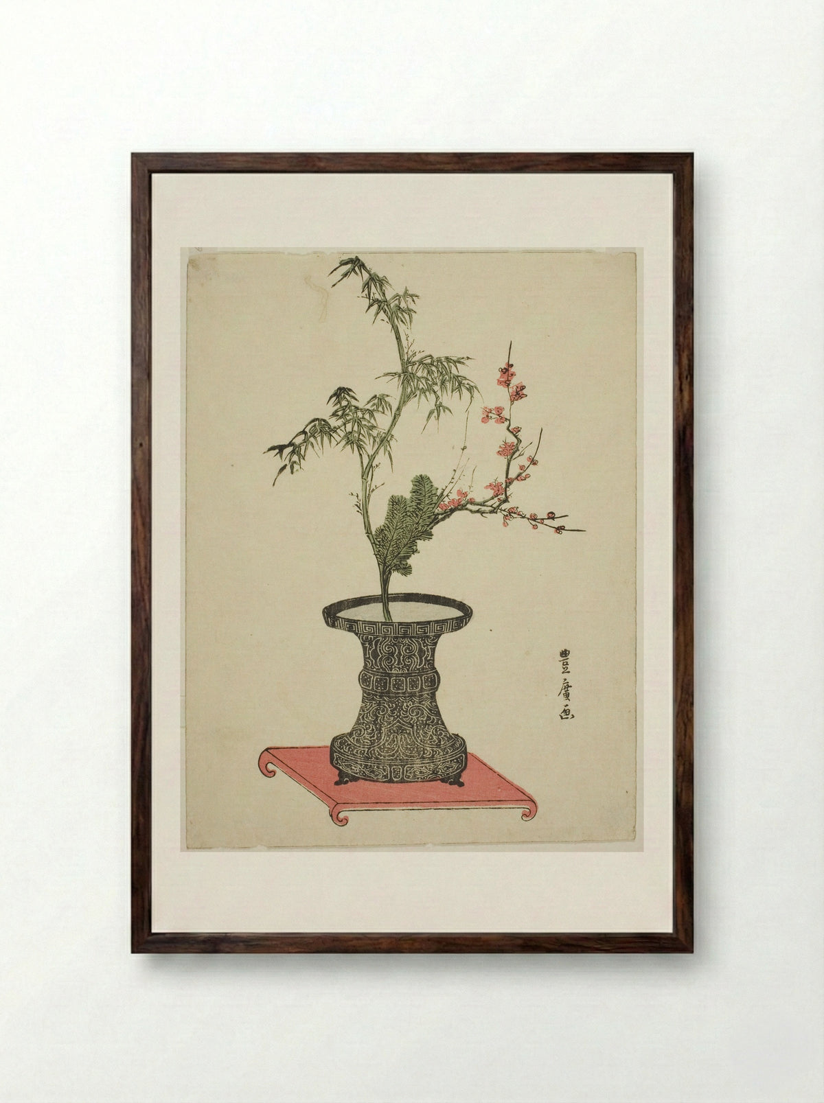 Three Friends Ikebana - Utagawa Toyohiro - Framed Print Dark Wood
