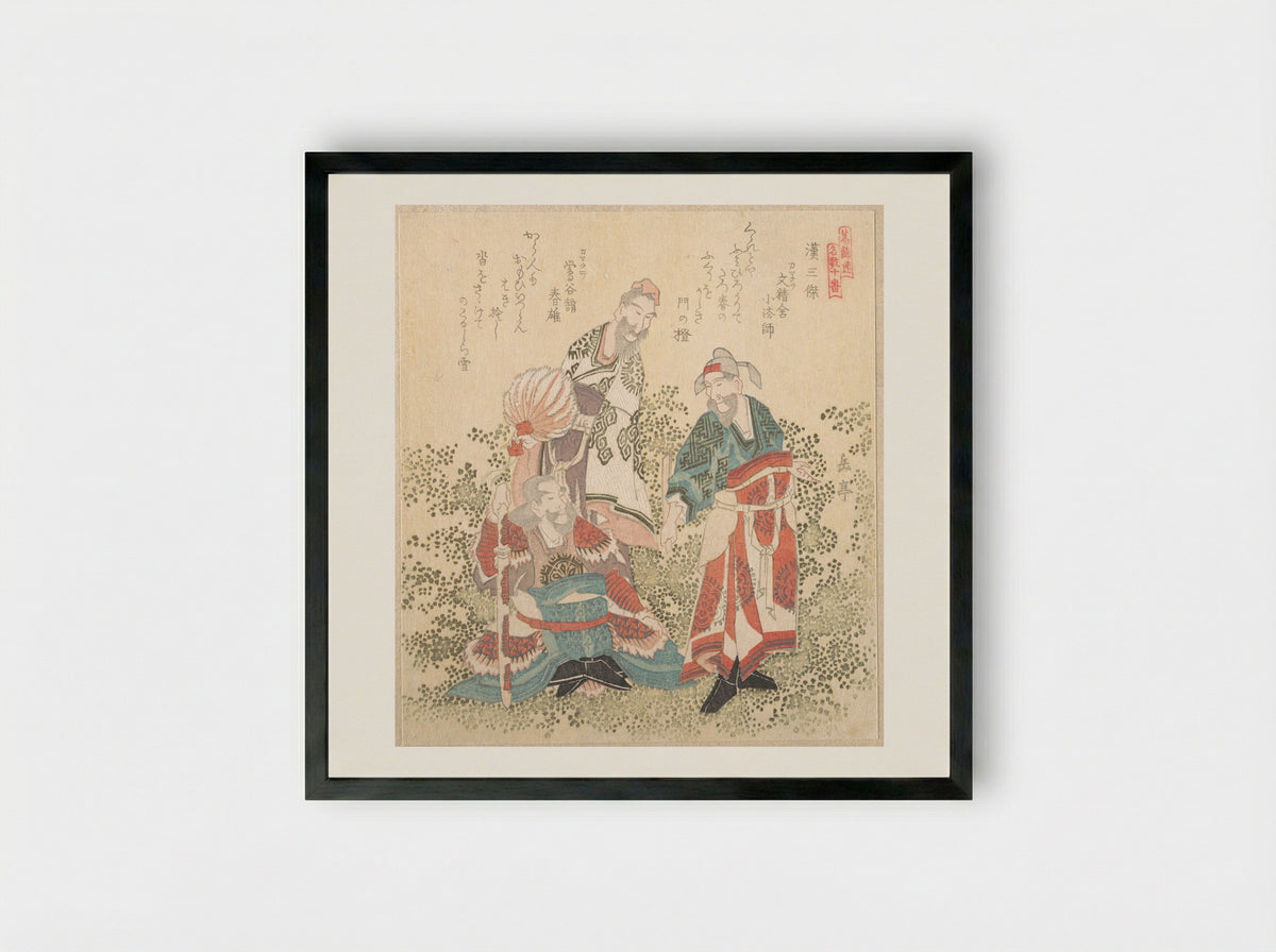 Three Great Wise Men of the Han Dynasty - Yashima Gakutei - Framed Print Black