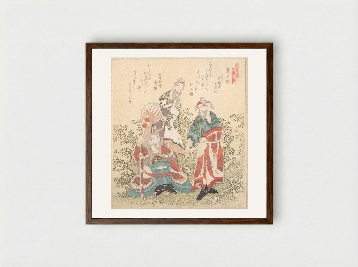 Three Great Wise Men of the Han Dynasty - Yashima Gakutei - Framed Print Dark Wood
