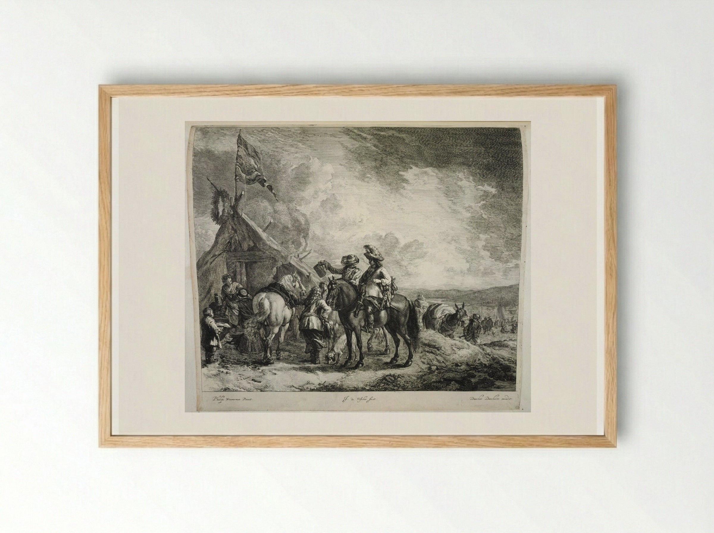 Three Horsemen at the Sutler's Tent - Johannes de Visscher - Framed Print Wood