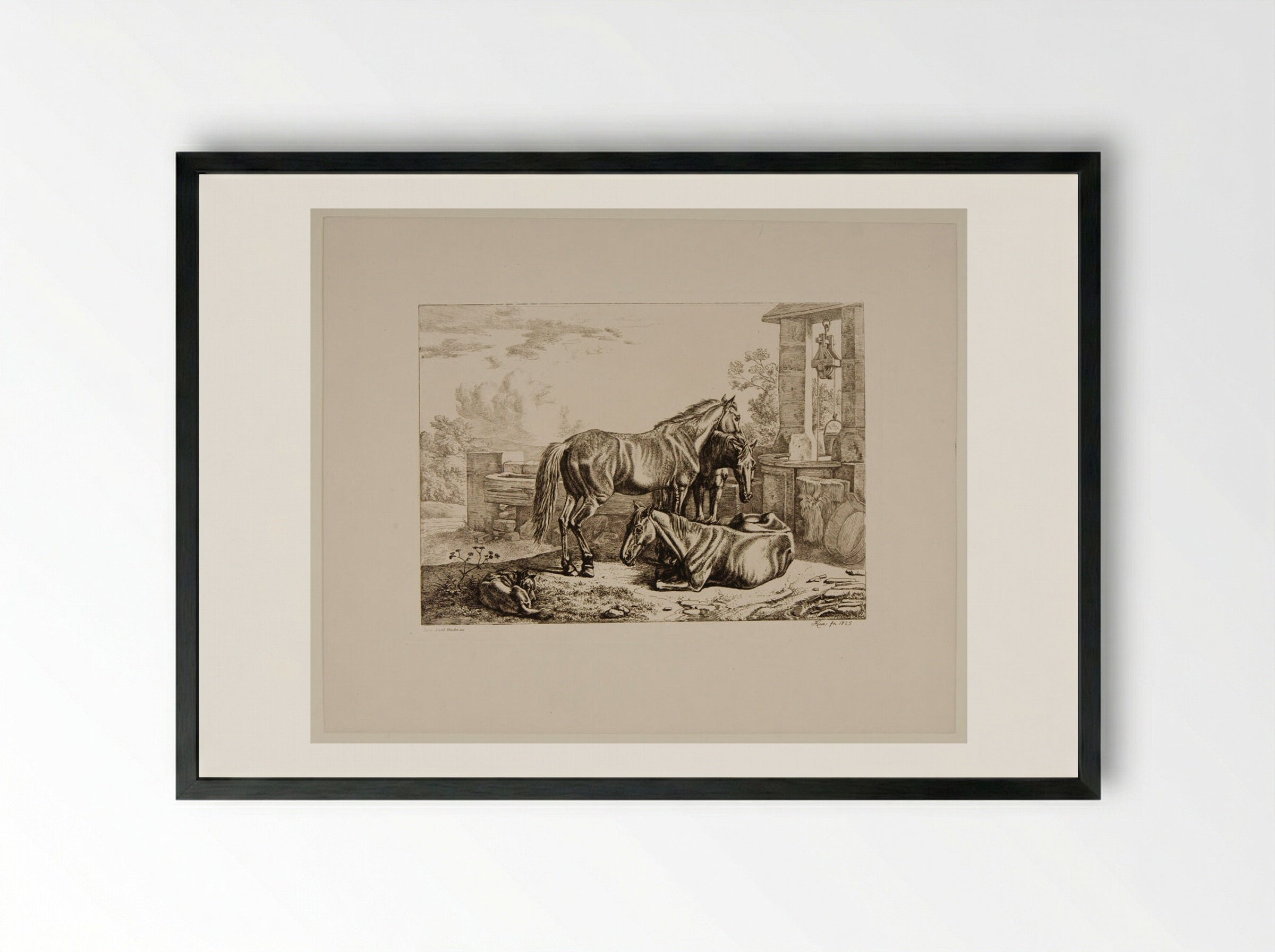 Three Horses - Johann Adam Klein - Framed Print Black