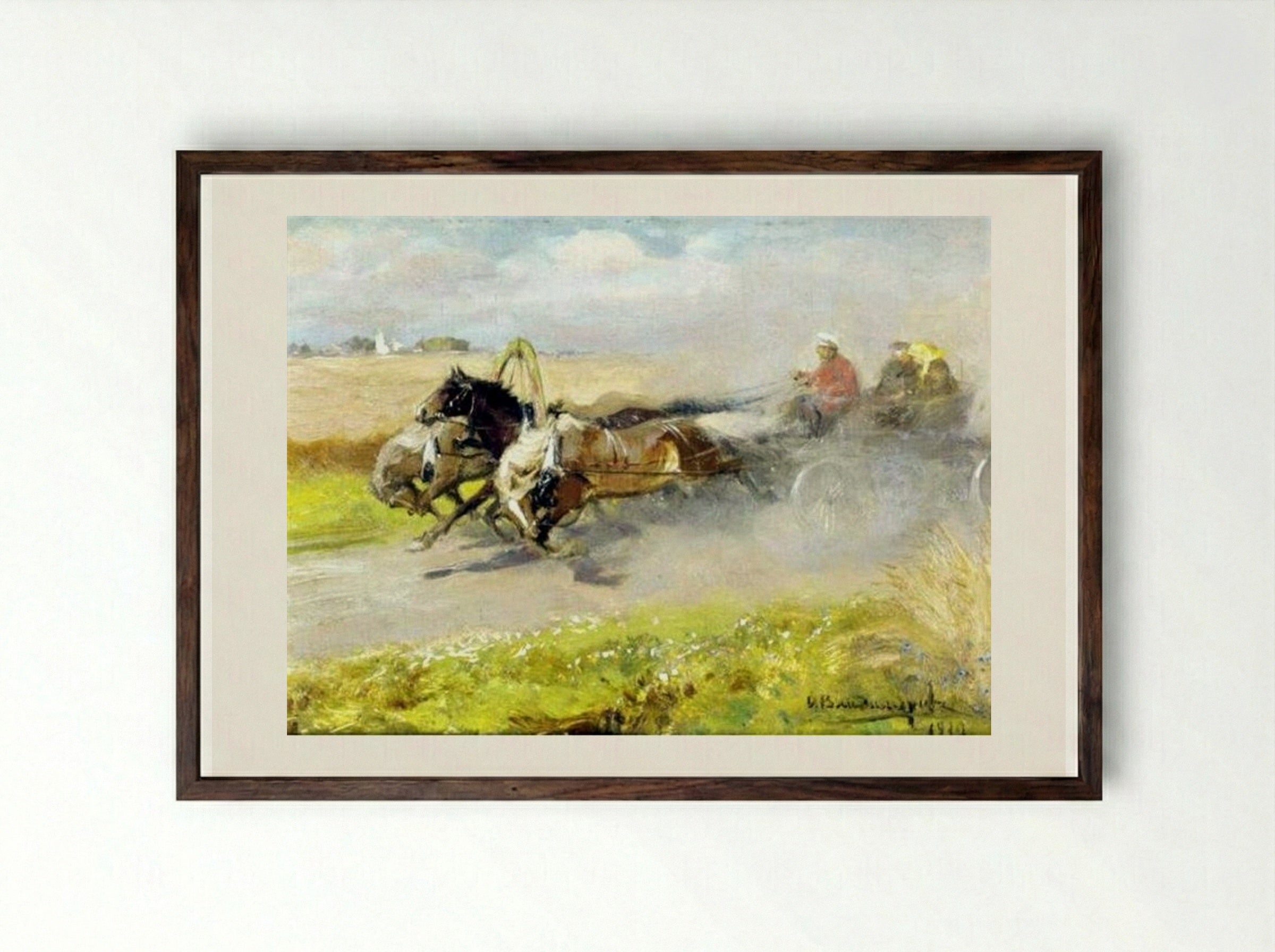 Three Horses - Ivan Vladimirov - Framed Print Dark Wood