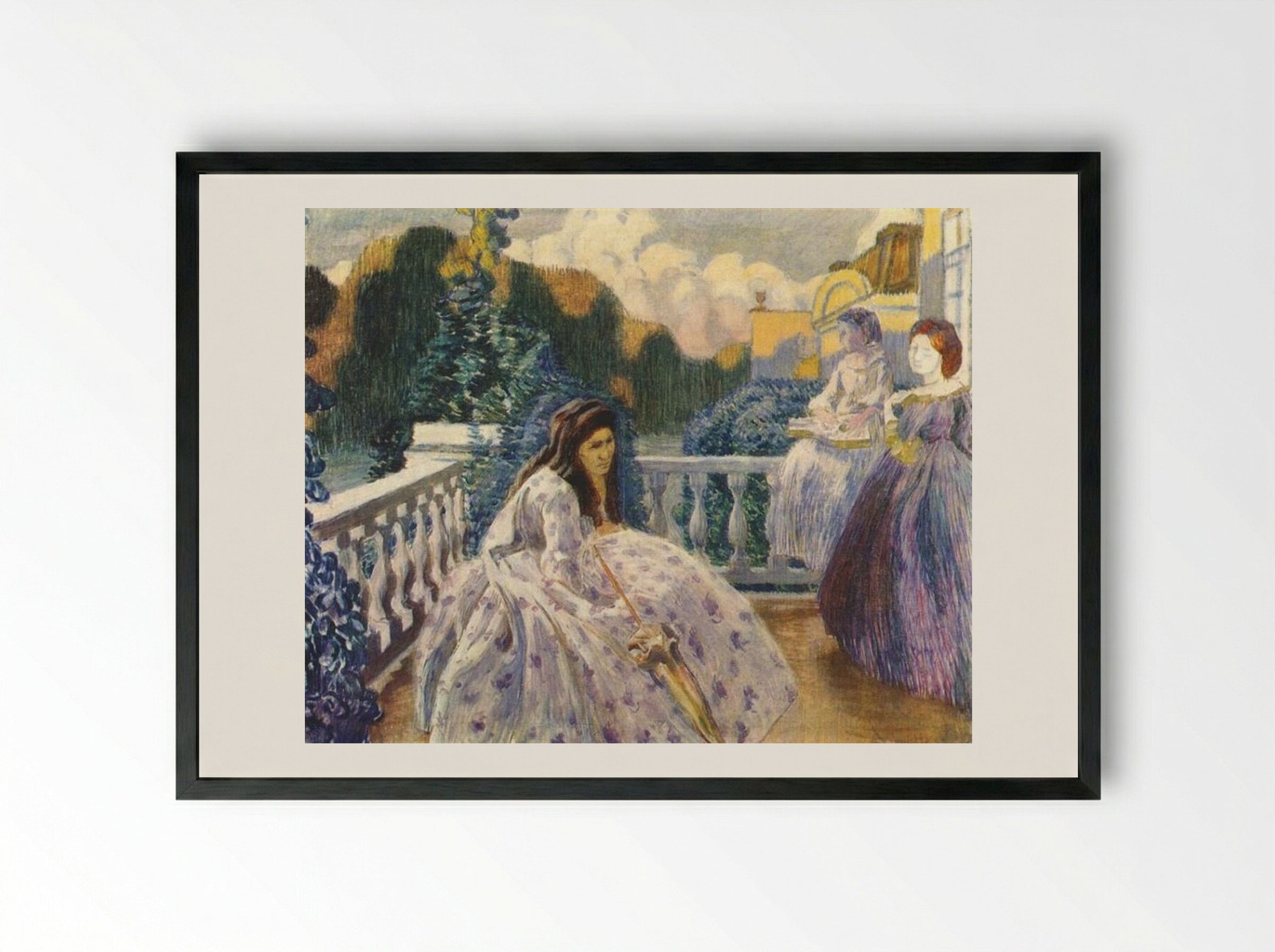 Three Ladies on the Terrace - Victor Borisov-Musatov - Framed Print Black