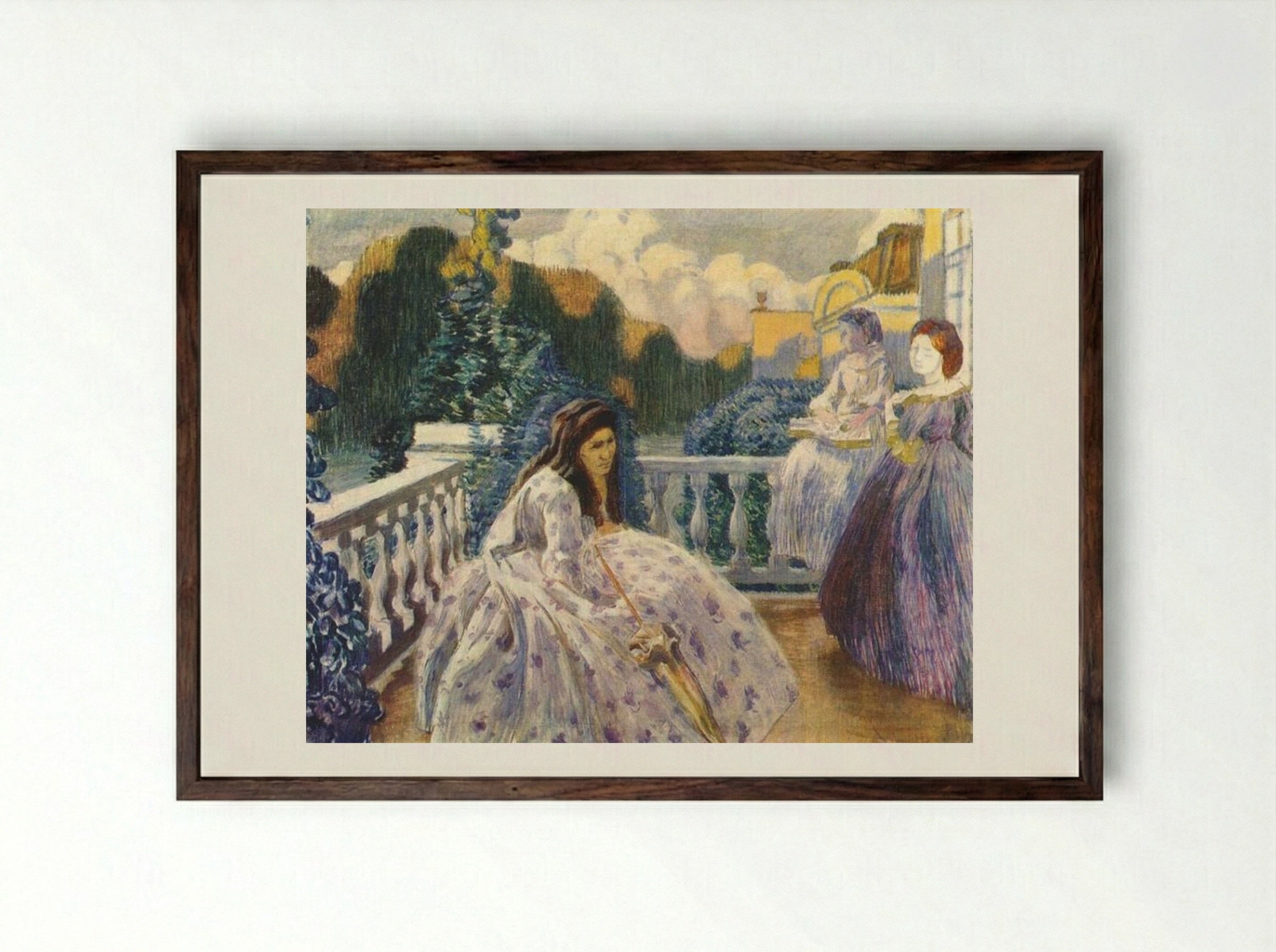 Three Ladies on the Terrace - Victor Borisov-Musatov - Framed Print Dark Wood