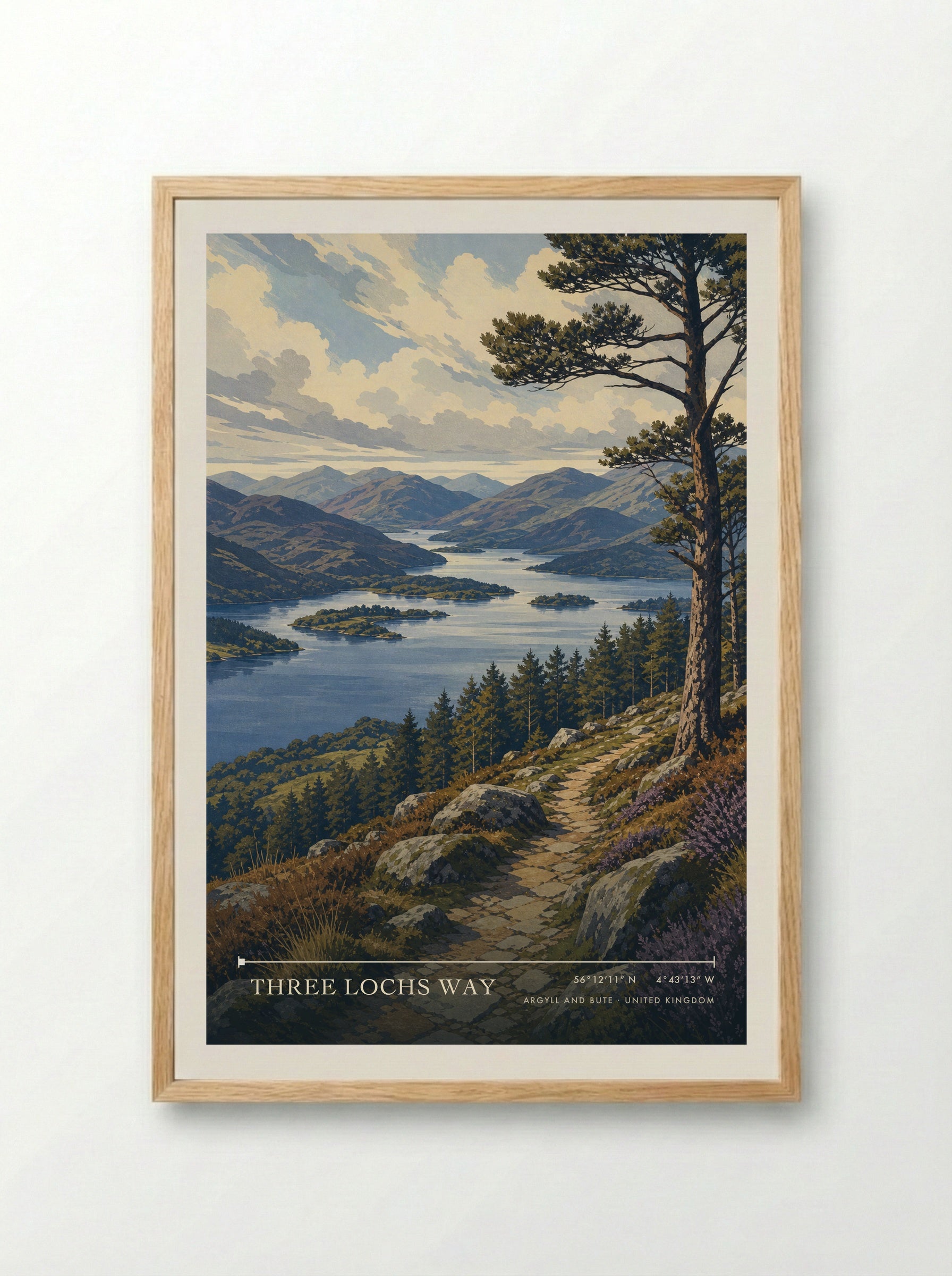Three Lochs Way Argyll and Bute United Kingdom Travel Poster - Framed Print Wood