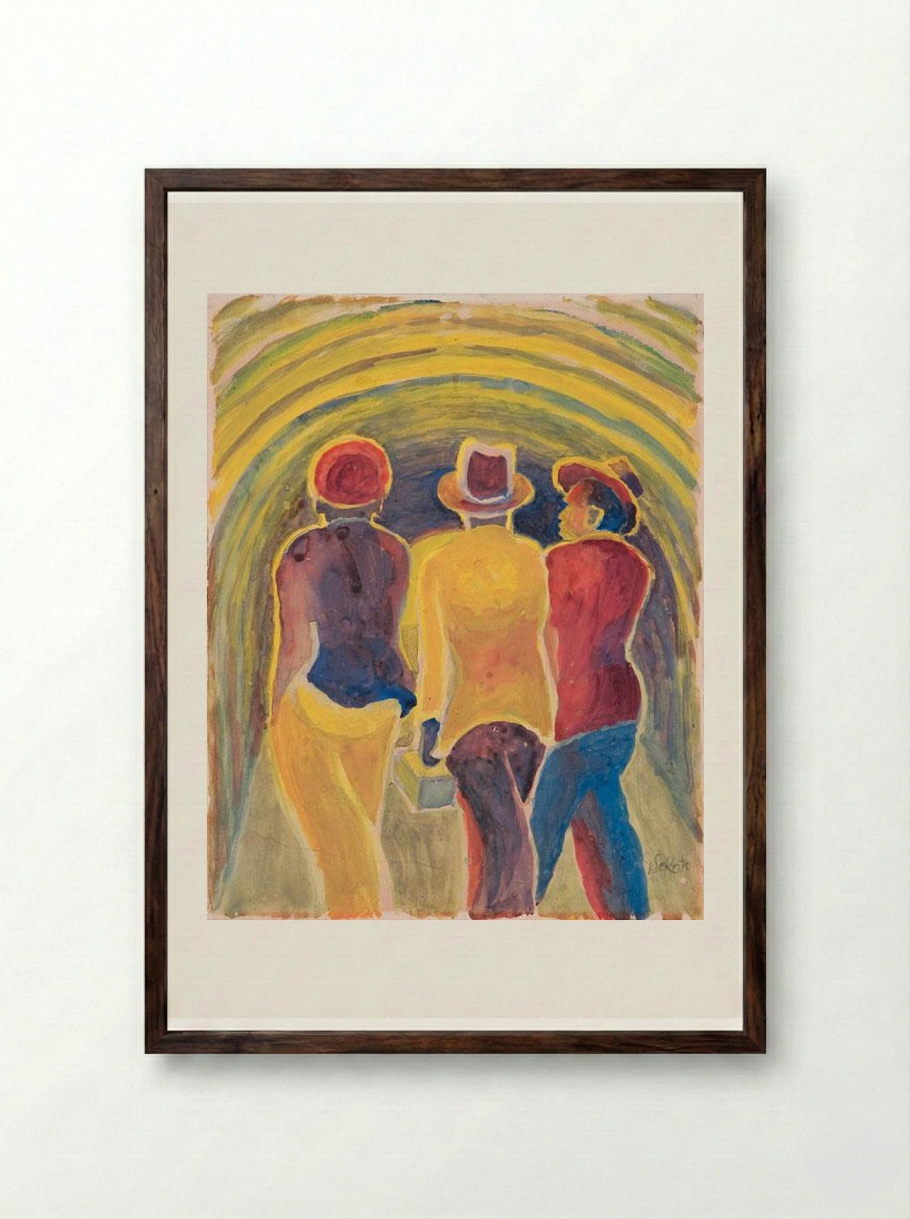 Three Men Walking - Gerard Sekoto - Framed Print Dark Wood