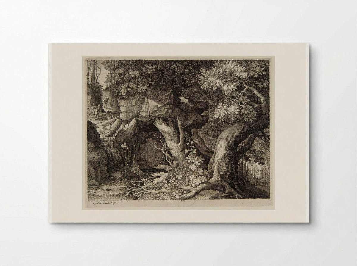 Three Men and a Dog on a Path above a Waterfall - Aegidius Sadeler II - Poster