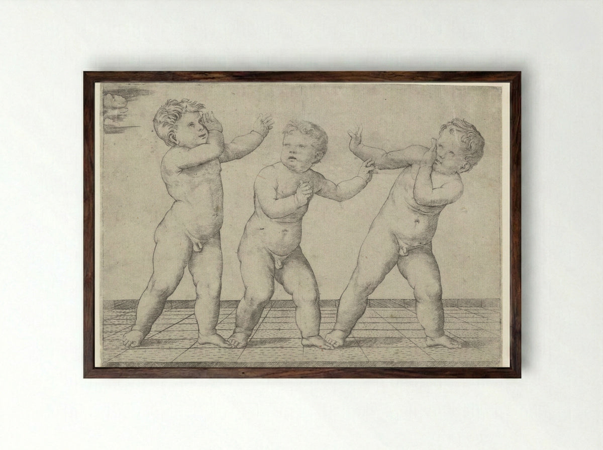 Three Naked Boys - Giacomo Francia - Framed Print Dark Wood