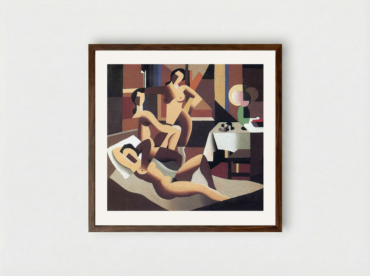 Three Nudes in an Interior - Rene Magritte - Framed Print Dark Wood